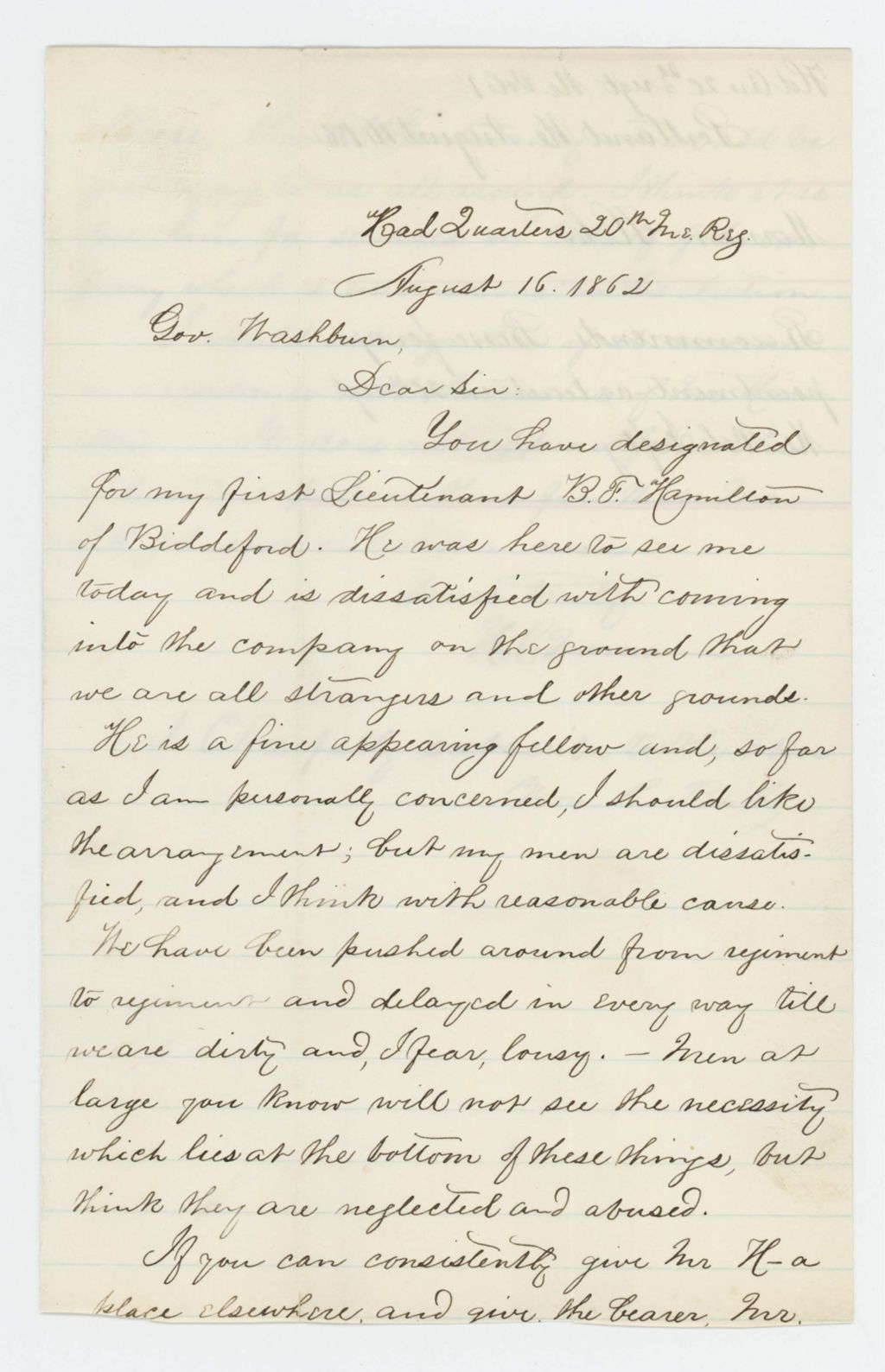 Miniature of Henry C. Merriam recommends Besse for appointment as lieutenant instead of B.F. Hamilton