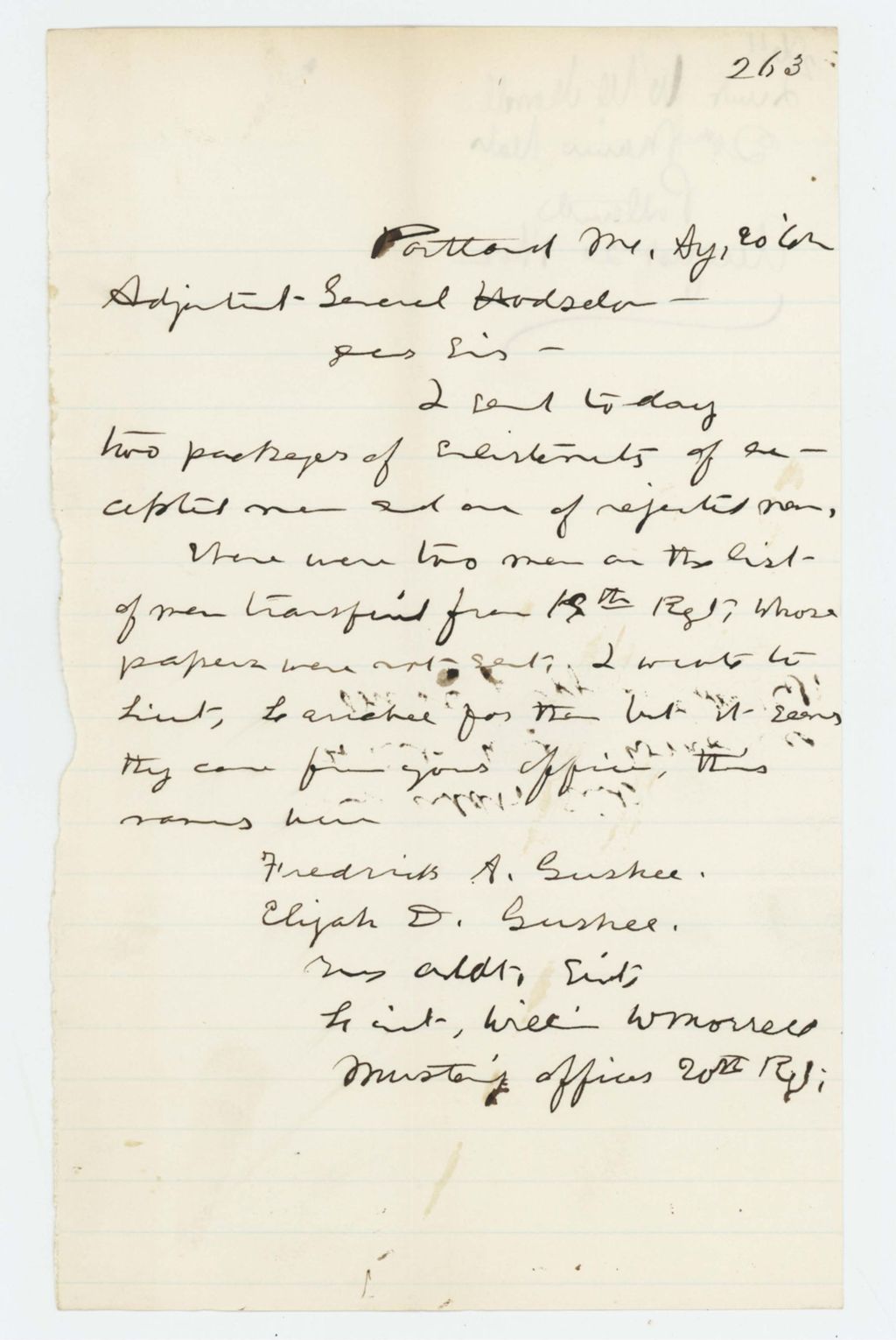 Miniature of Lieutenant William W. Morrell writes General Hodsdon regarding enlistments and rejected men