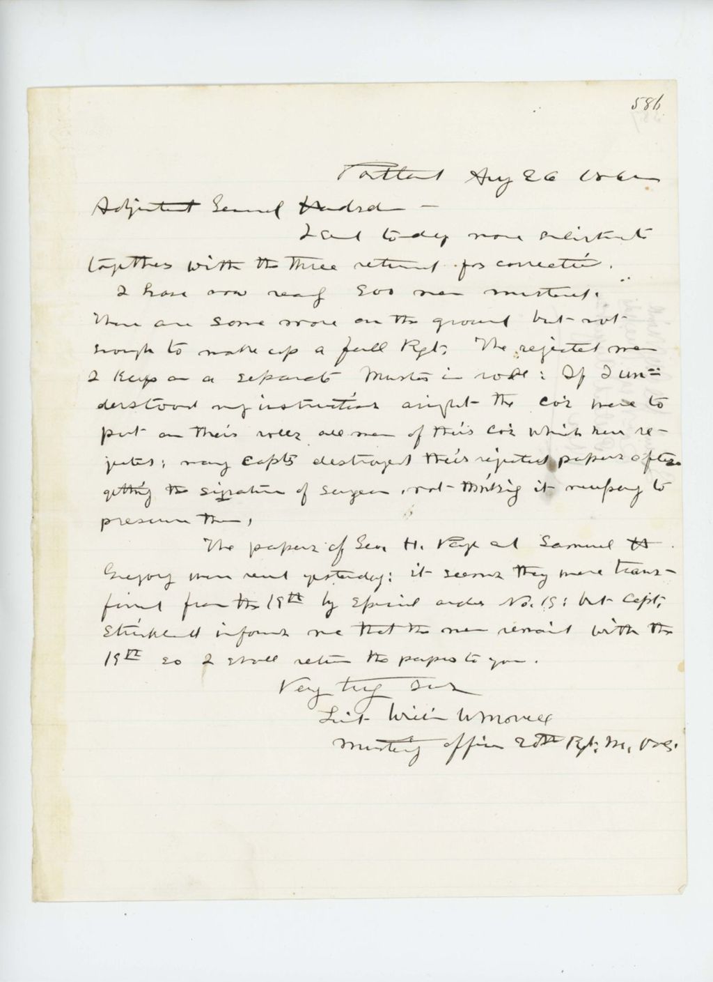 Miniature of Lieutenant William W. Morrell sends more enlistments to Adjutant General Hodsdon