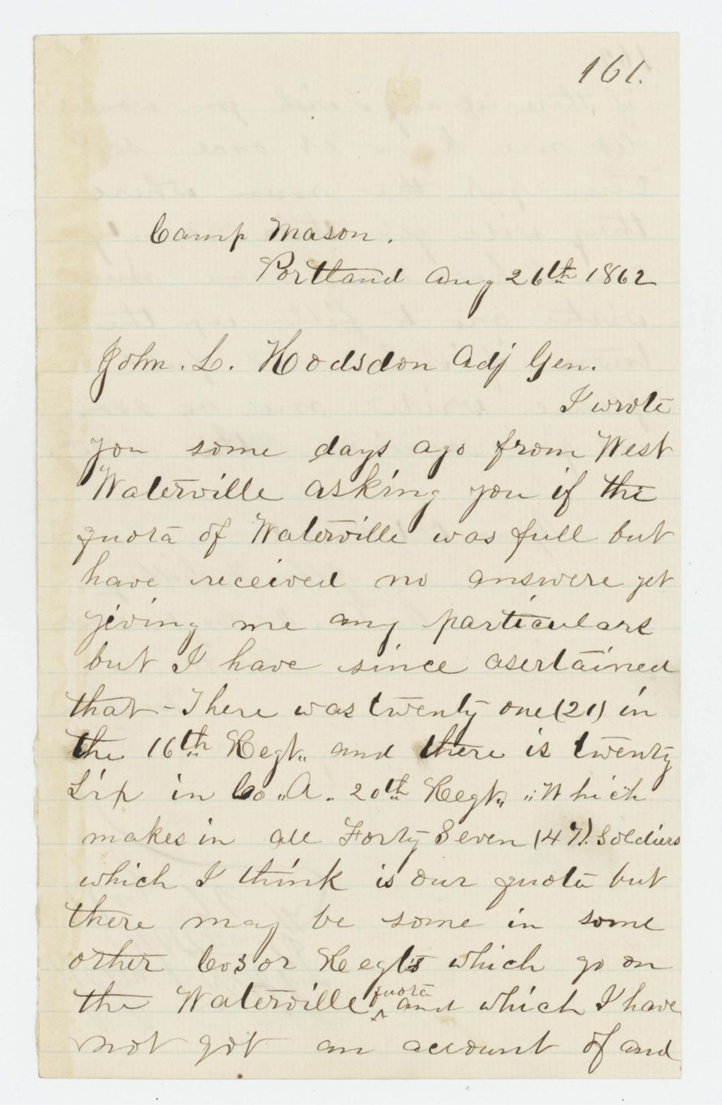 Miniature of John F. Libby of Company A inquires about Waterville quota