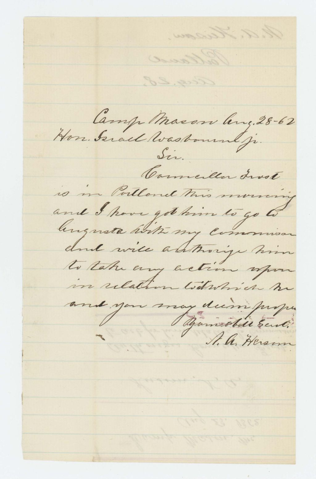 Miniature of Nahum A. Hersom authorizes Councilor Frost to act for him regarding his commission