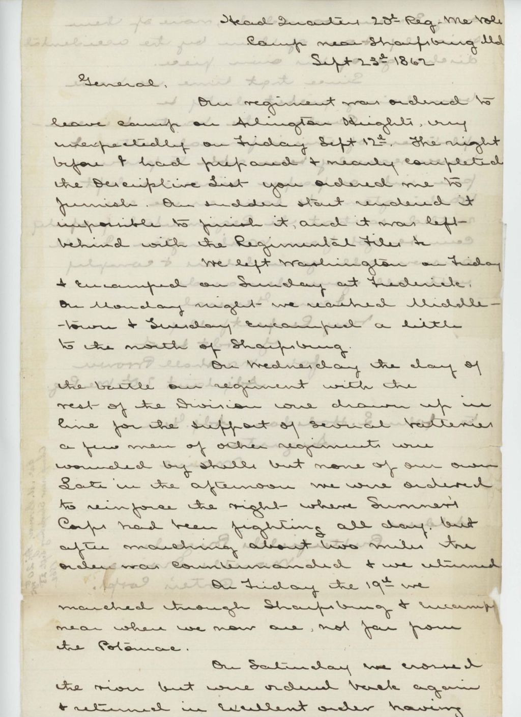 Miniature of Adjutant John Marshall Brown writes to Adjutant General Hodsdon regarding battle at Sharpsburg