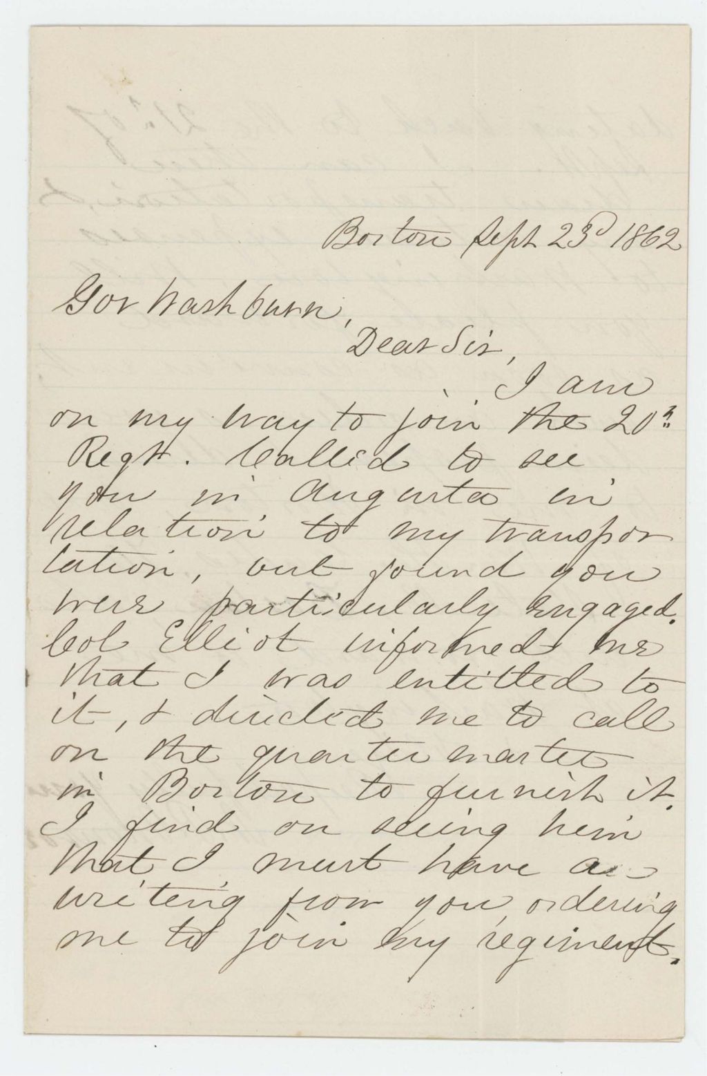Miniature of Nahum P. Monroe writes regarding joining his regiment