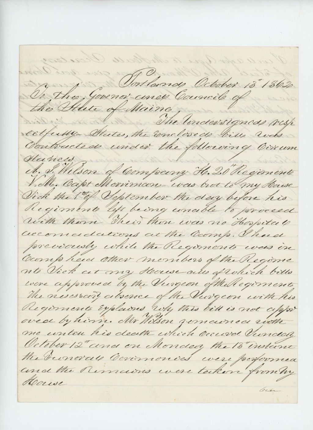 Miniature of Nathan Davis reports on his care of A.Wilson at his home until his death