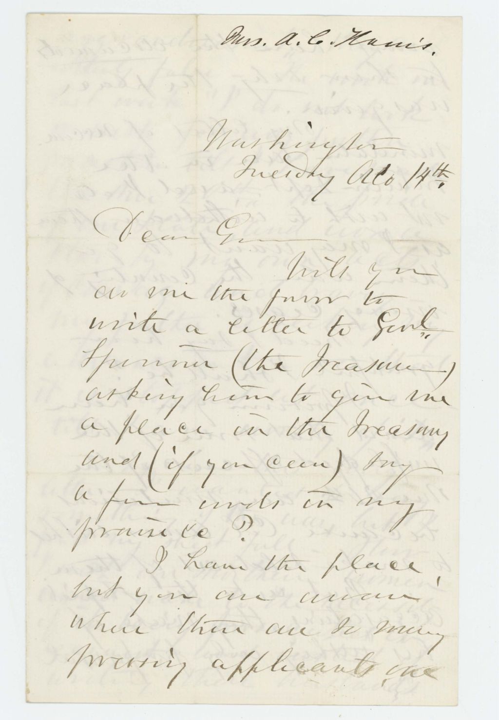 Miniature of A.C. Harris requests a letter of recommendation