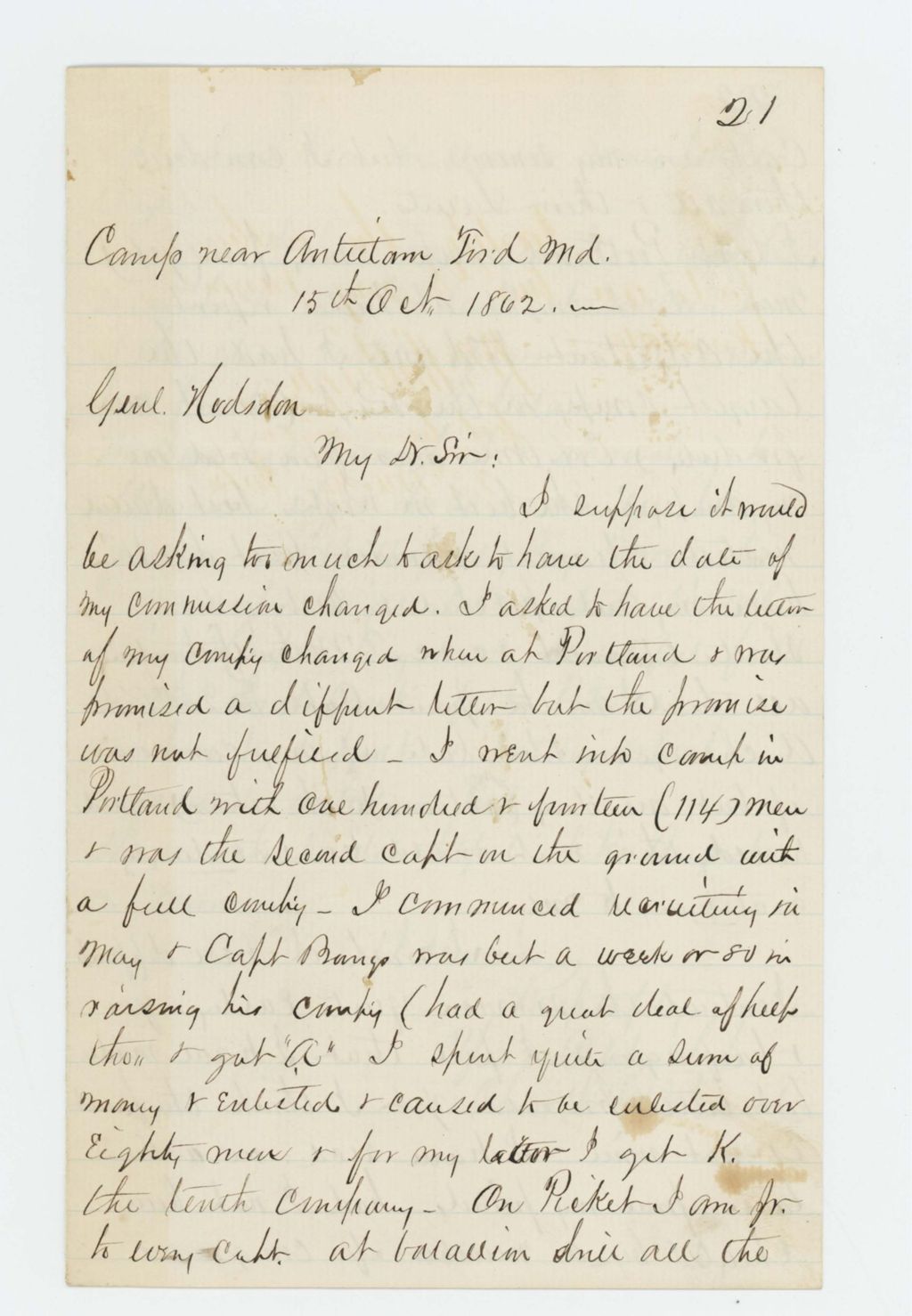 Miniature of Charles Strickland writes to General Hodsdon