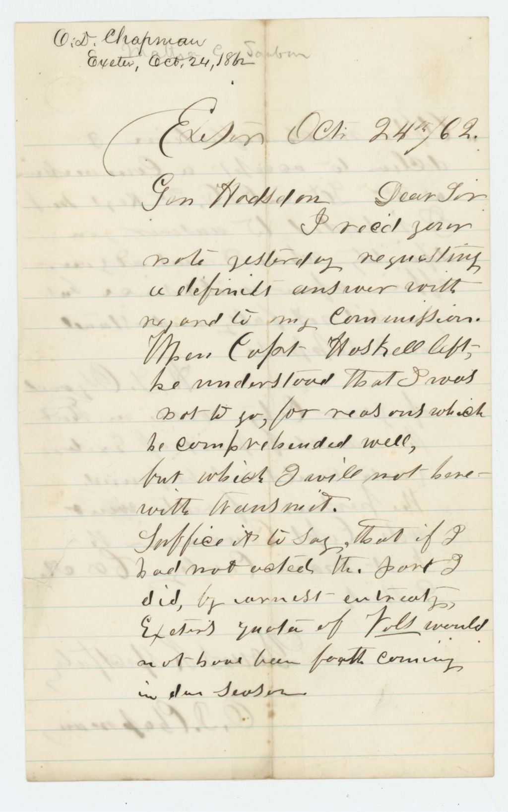 Miniature of O.D. Chapman declines a commission as 2nd Lieutenant