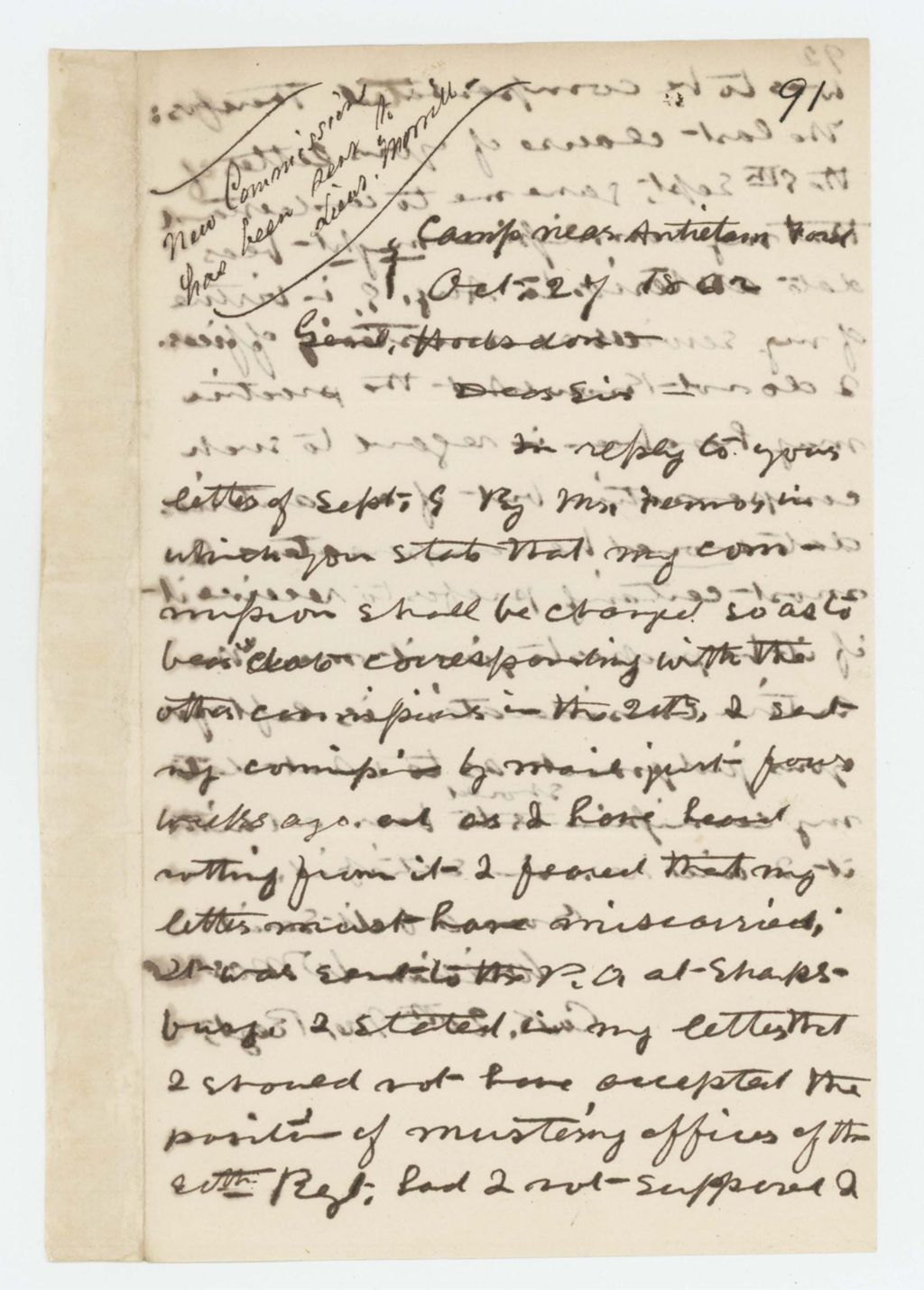 Miniature of William W. Morrell, Company K, writes regarding his commission