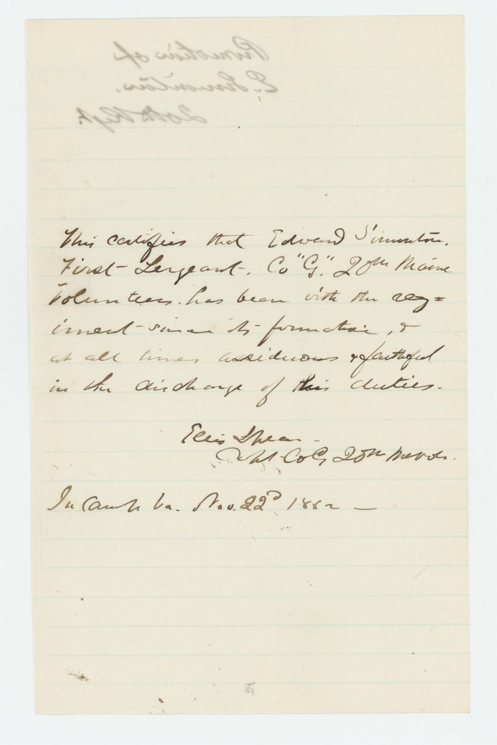 Miniature of Ellis Spear certifies promotion of Edward Simonton