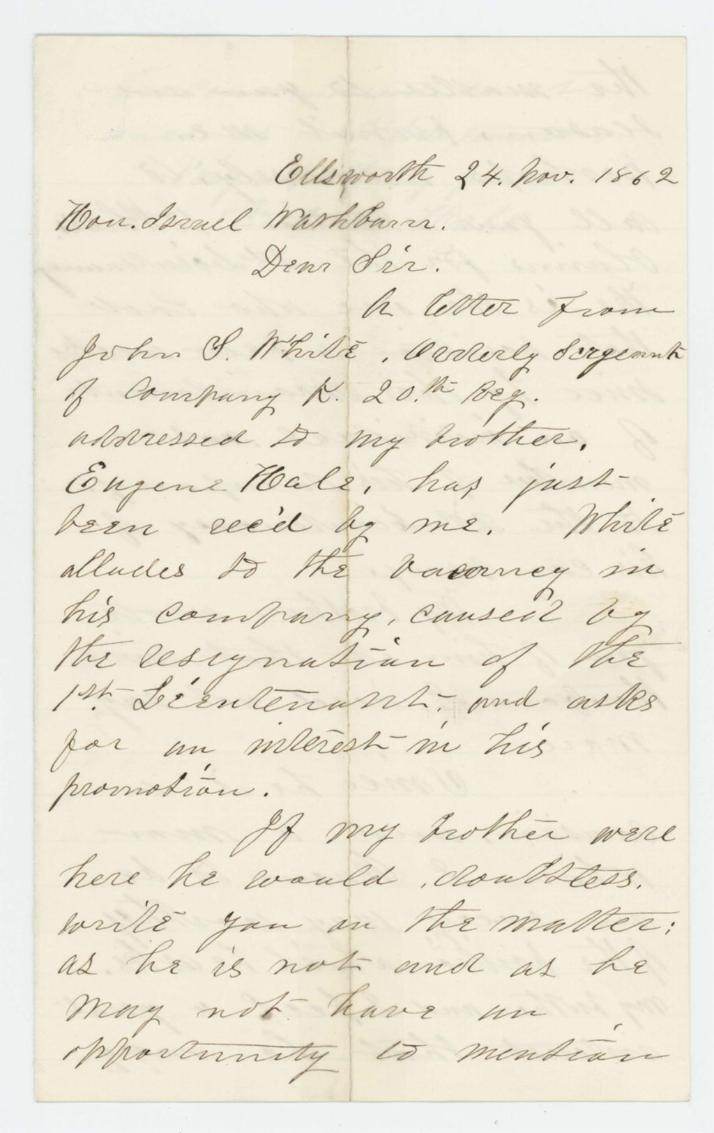 Miniature of Frederick Hale requests a commission as 2nd Lieutenant for cousin John White