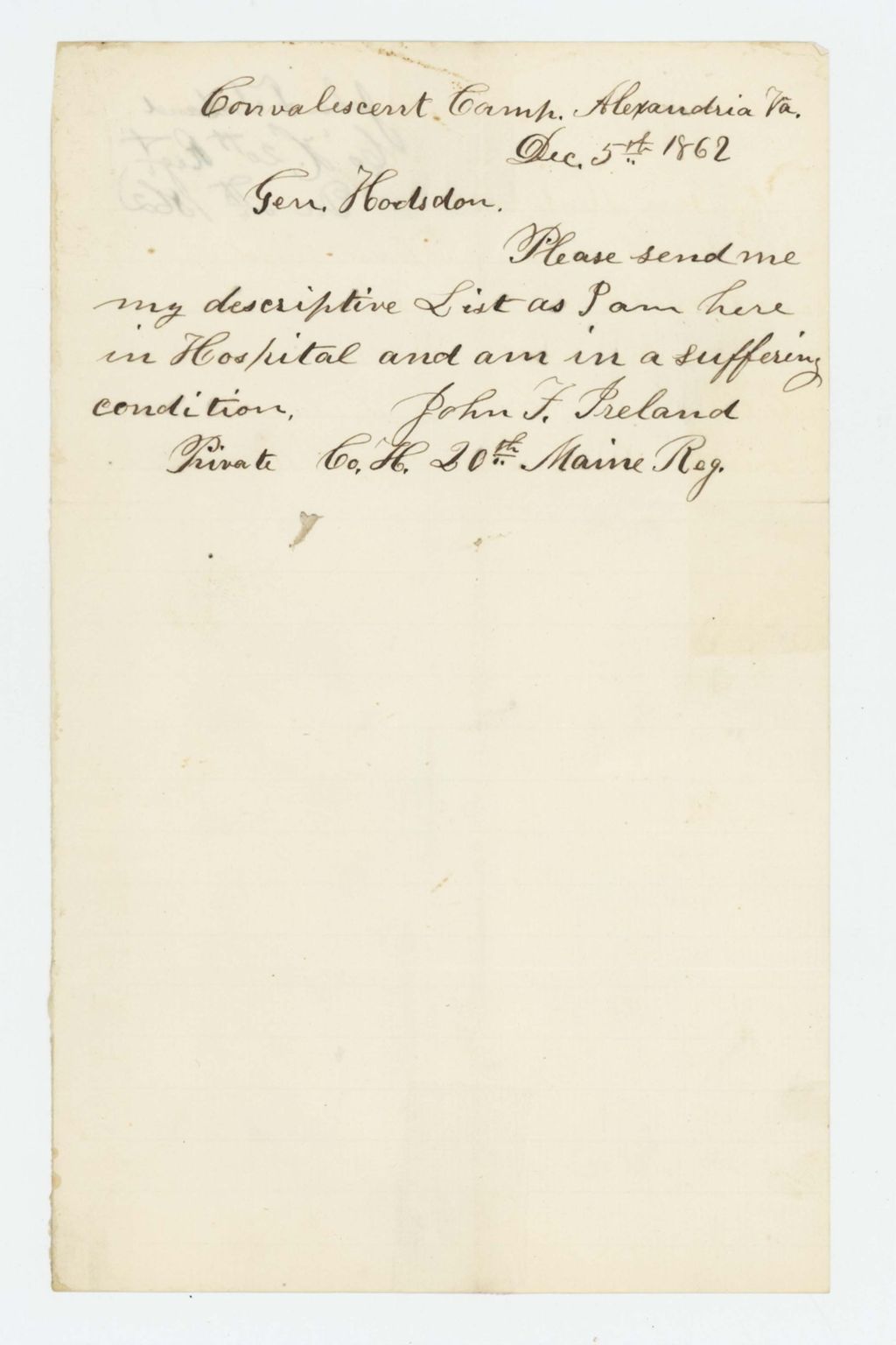 Miniature of John F. Ireland requests a copy of his descriptive list