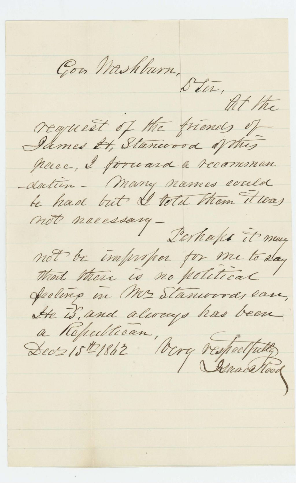 Miniature of Isaac Reed recommends James H. Stanwood for promotion