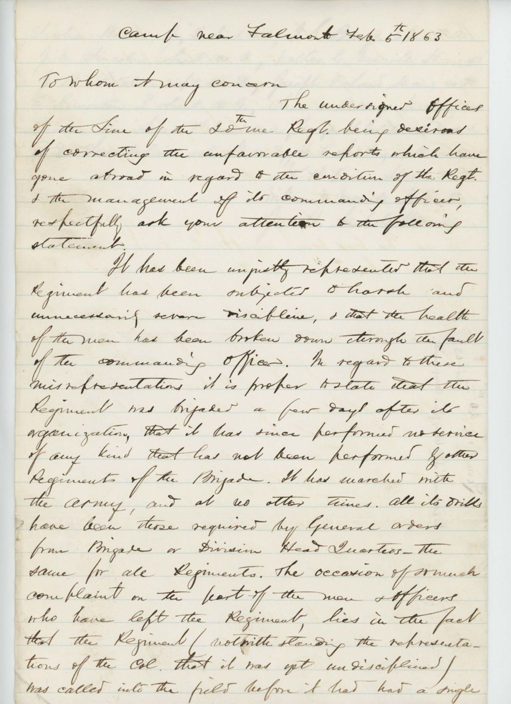 Miniature of Line officers of the regiment write to exonerate Colonel Ames from complaints against him