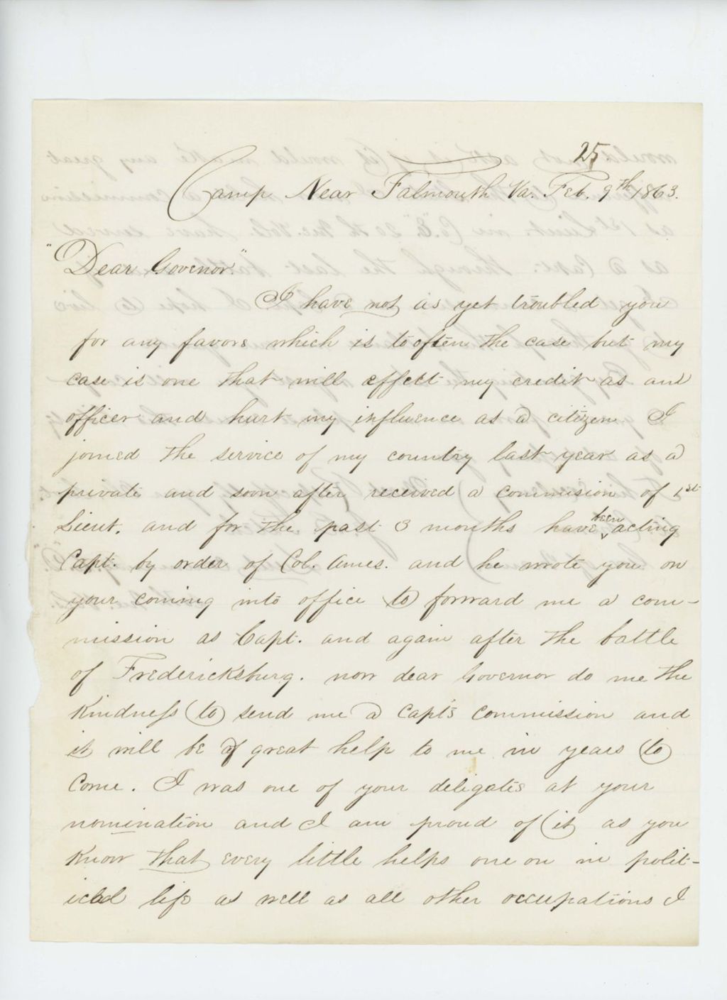 Miniature of Lieutenant J.B. Fitch requests a captain's commission from Governor Coburn