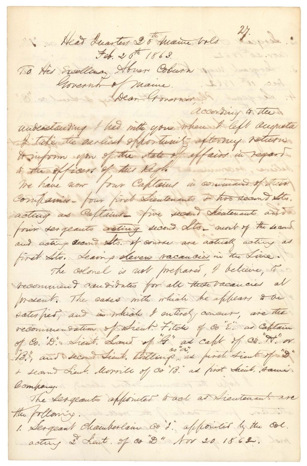 Miniature of Letter from Joshua Chamberlain to Governor Coburn regarding promotions