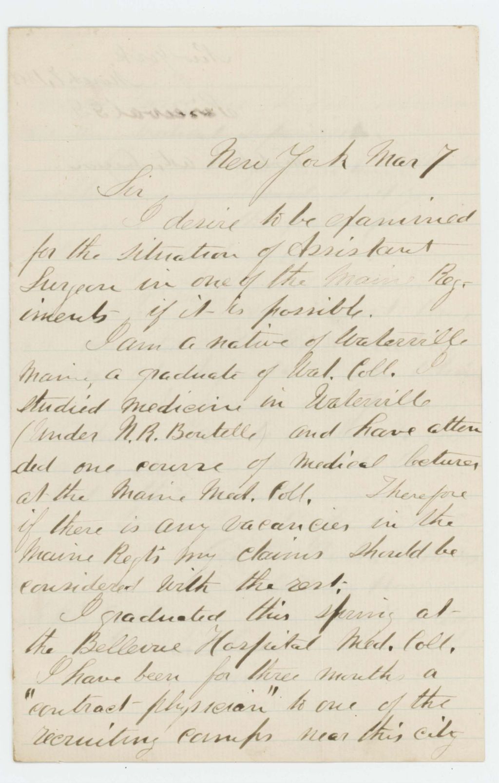 Miniature of George G. Perceval requests a position as Assistant Surgeon