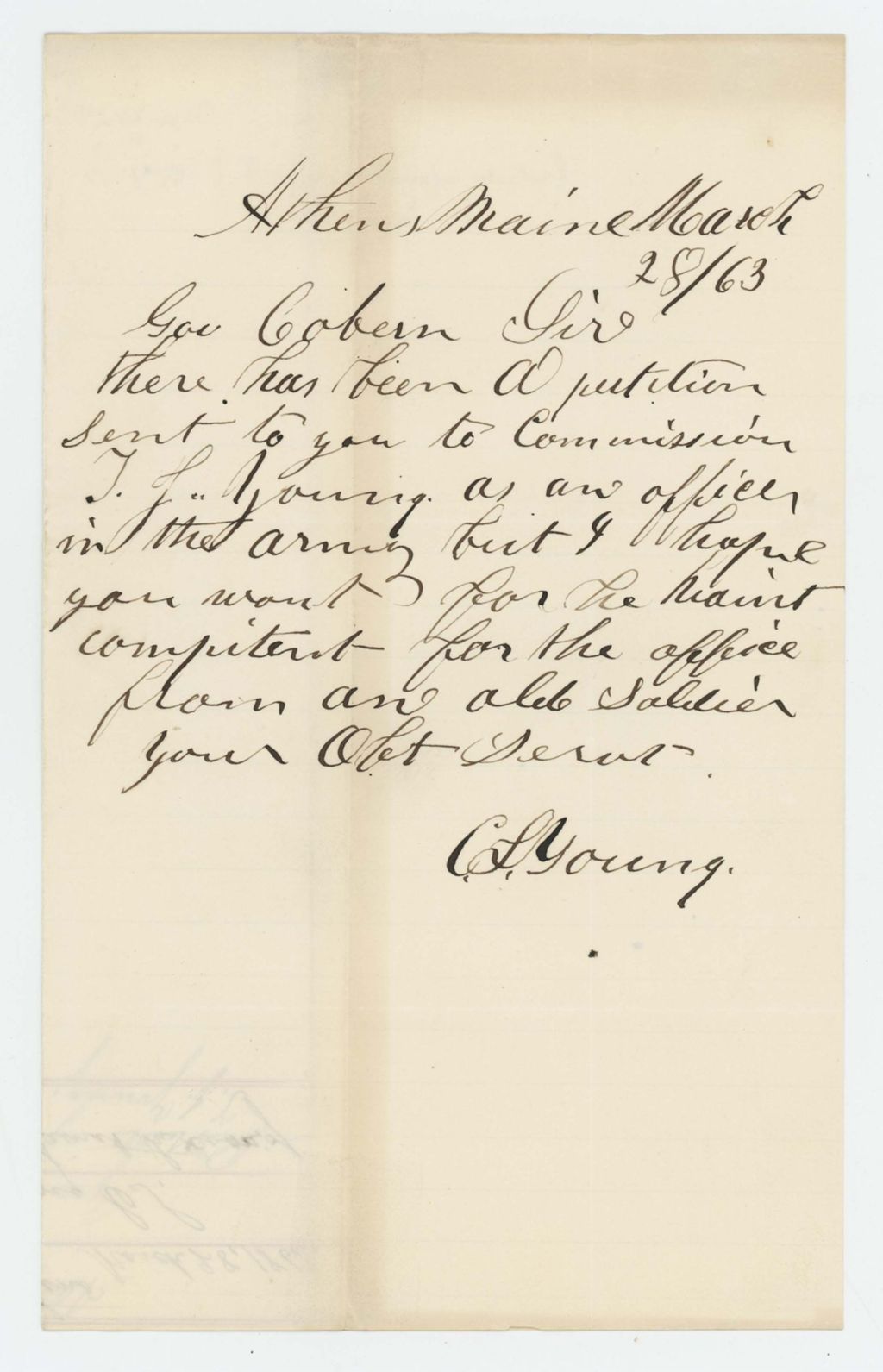 Miniature of C.L. Young protests against petition for promotion of T. J. Young