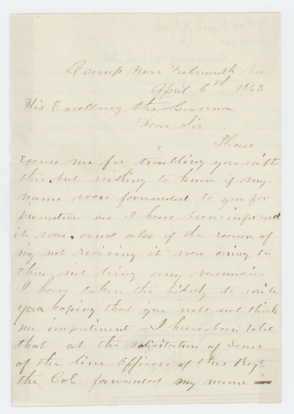 Miniature of Hezekiah Long, Company F, inquires about a commission