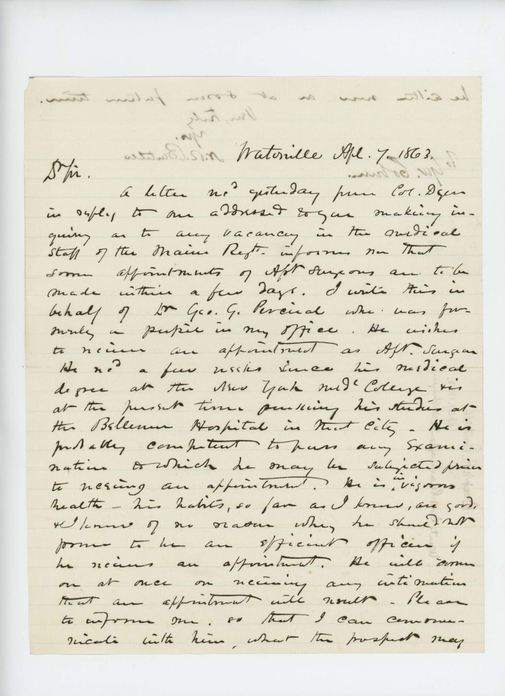 Miniature of N.R. Burtelle inquires about vacancies in the medical field