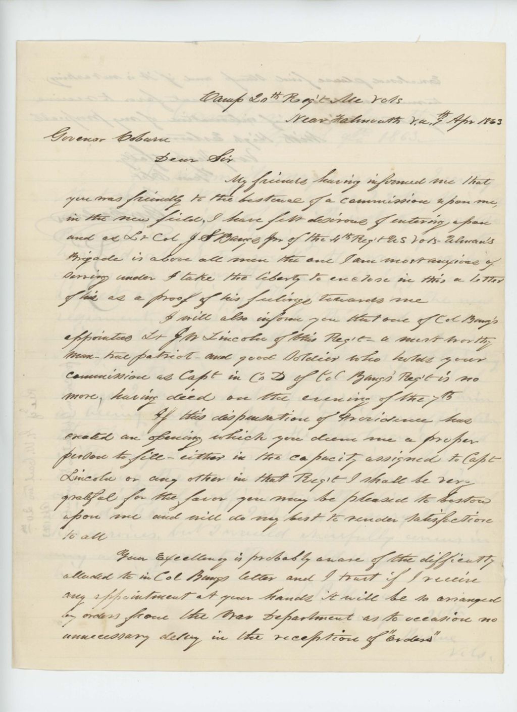 Miniature of G.W. Carleton writes Governor Coburn regarding a commission in the USCT