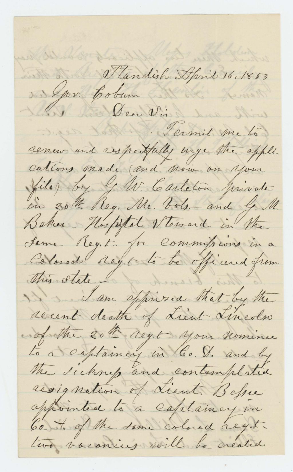Miniature of John H. Philbrick recommends Carleton and Baker for promotion