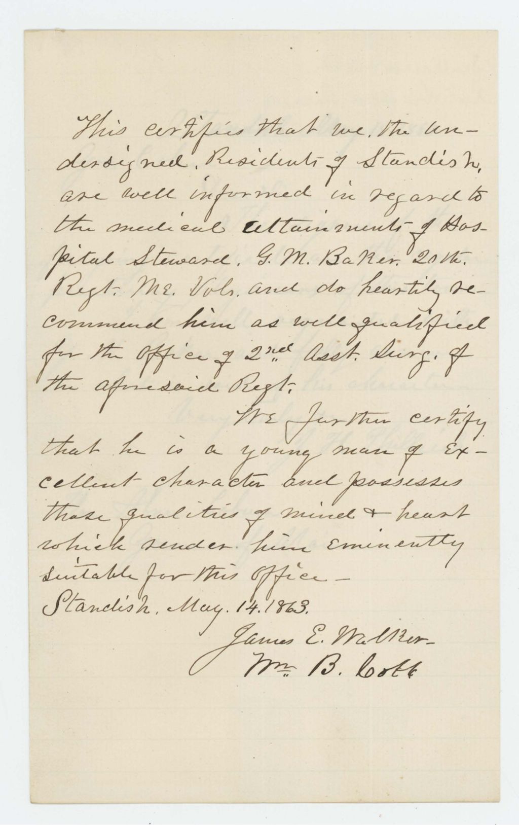 Miniature of Drs. Walker, Philbrick, and Cobb recommend George M. Baker