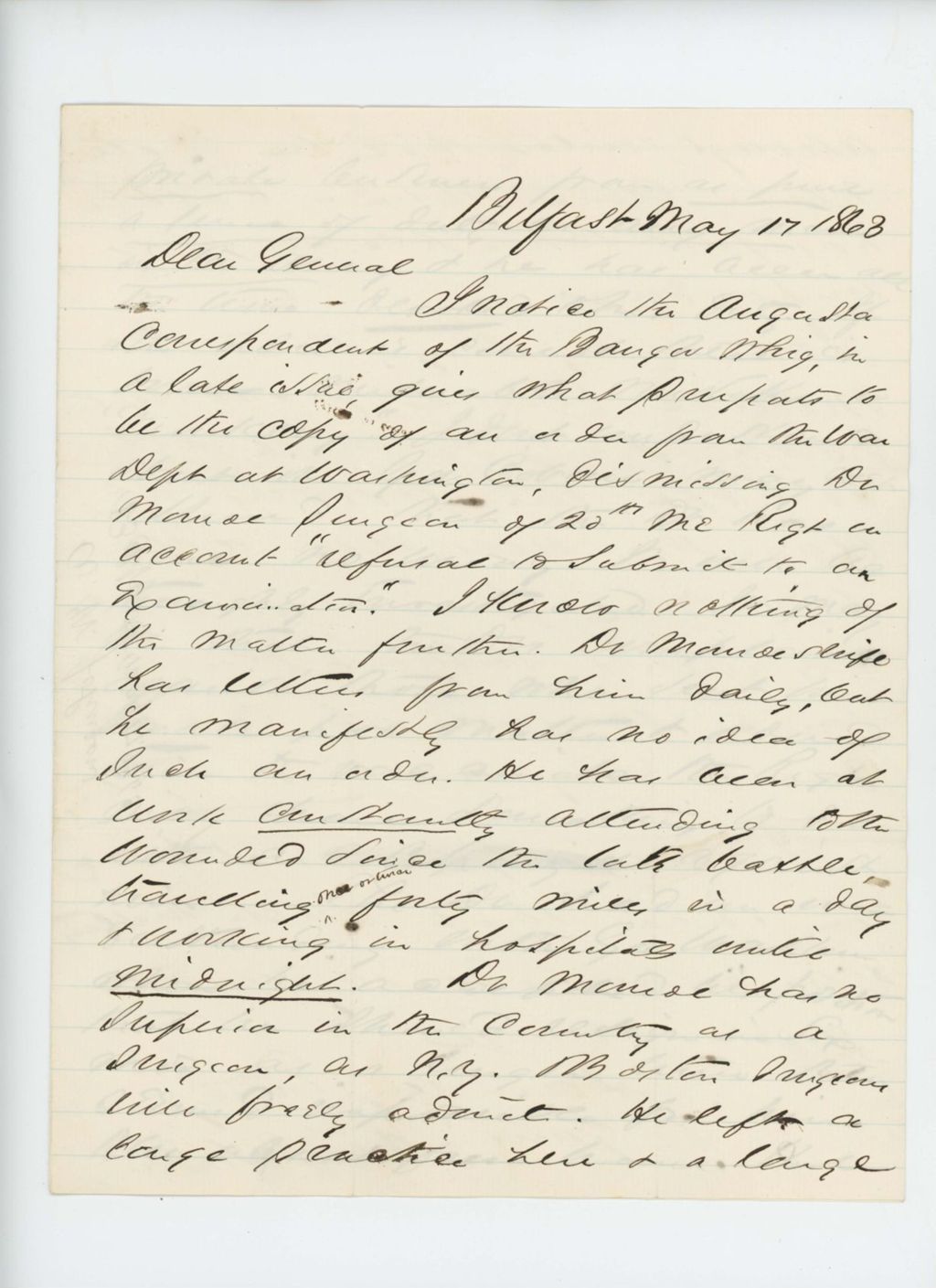 Miniature of A.W. Johnson inquires about dismissal of Dr. Monroe, saying it is a mistake
