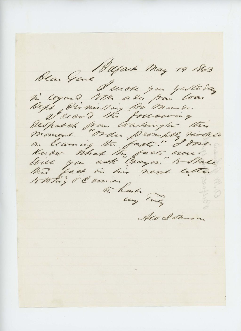 Miniature of A.W. Johnson requests facts regarding revocation of dismissal of Dr. Monroe