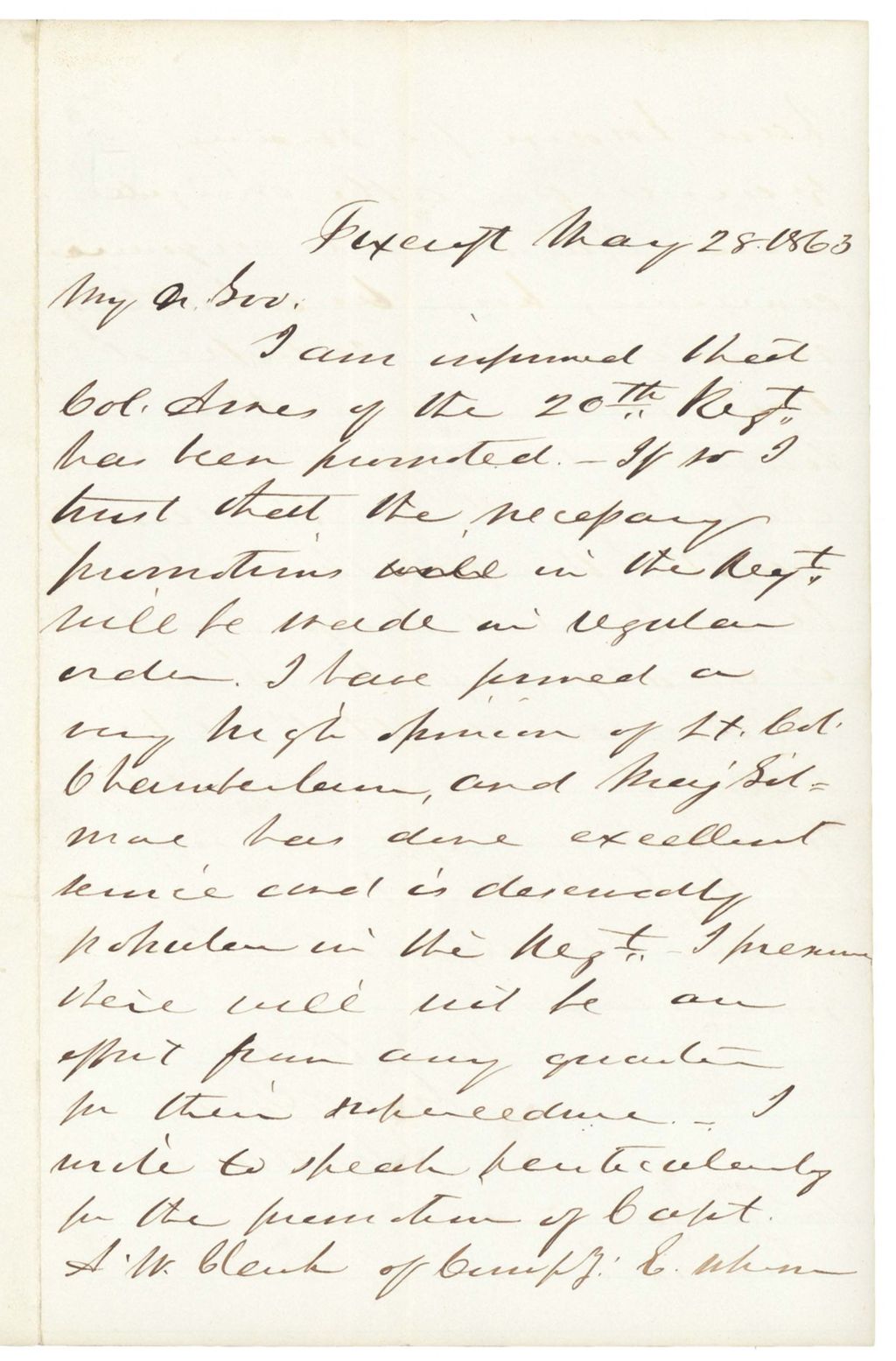 Miniature of John H. Rice recommends Chamberlain, Gilmore, and Clark for promotion
