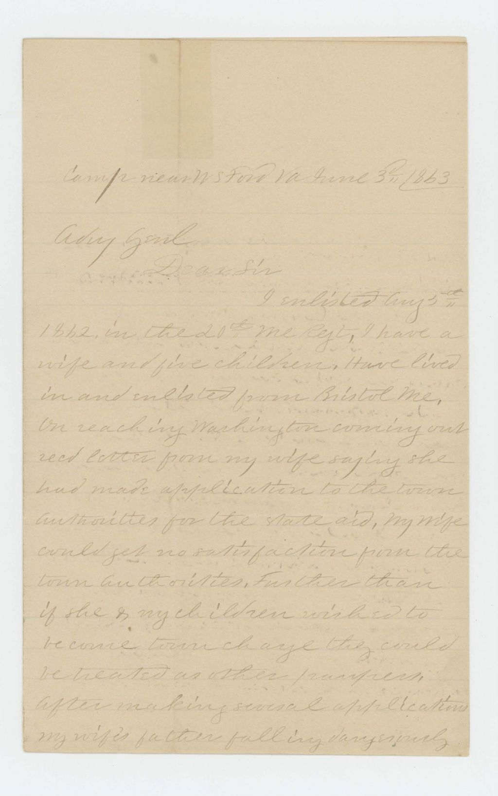 Miniature of John Pool, Jr. requests aid for his wife and five children