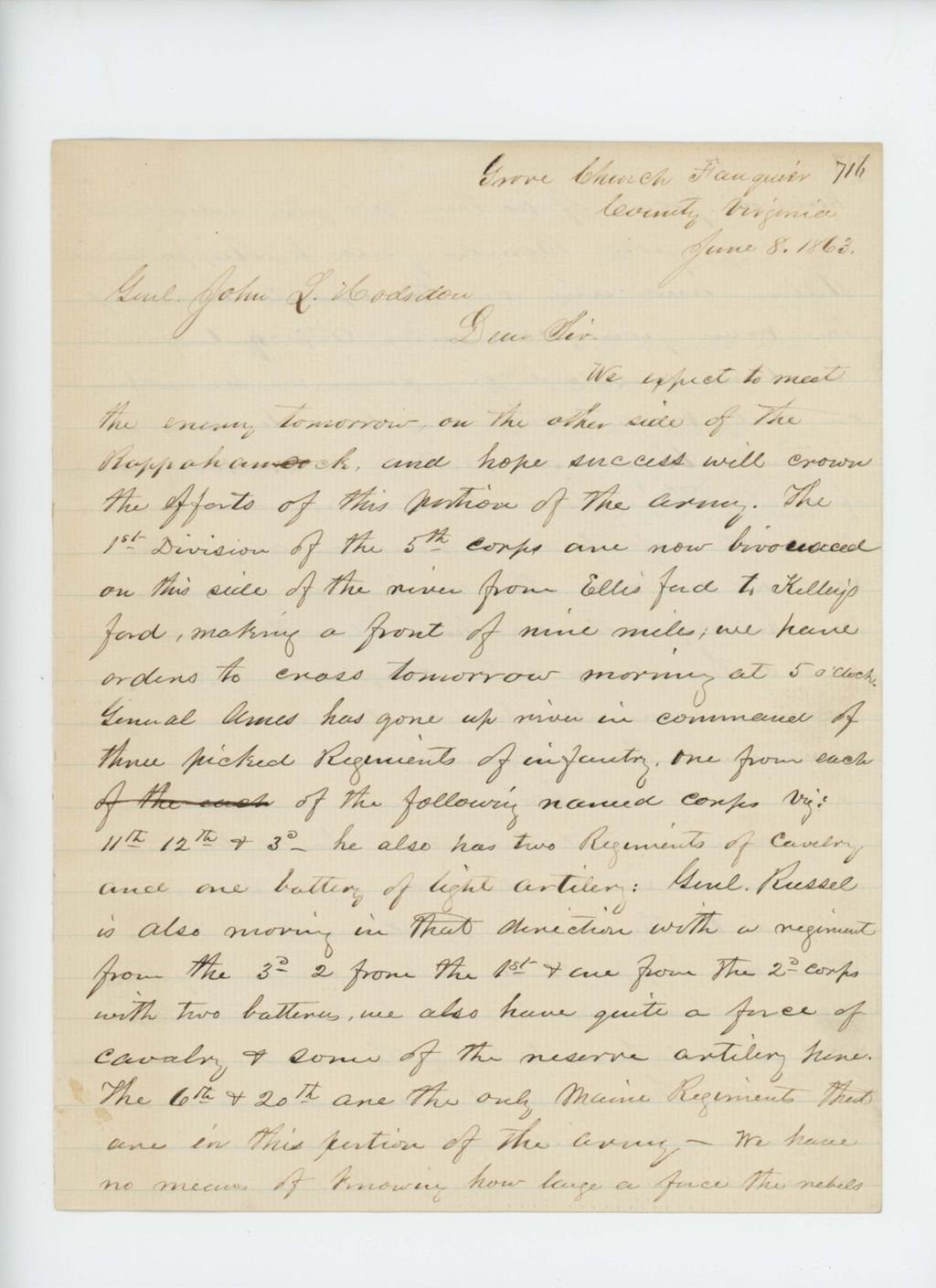 Miniature of Charles Gilmore updates Adjutant General Hodsdon on status of regiment and requests promotions be made soon