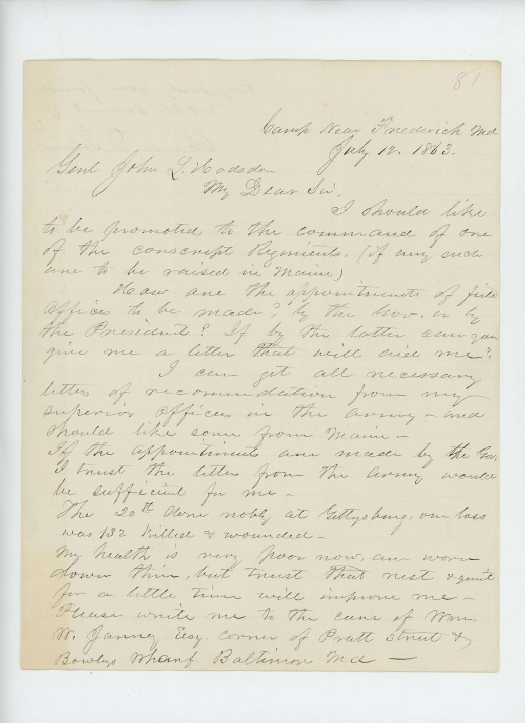 Miniature of Charles D. Gilmore requests promotion to command one of the draft regiments