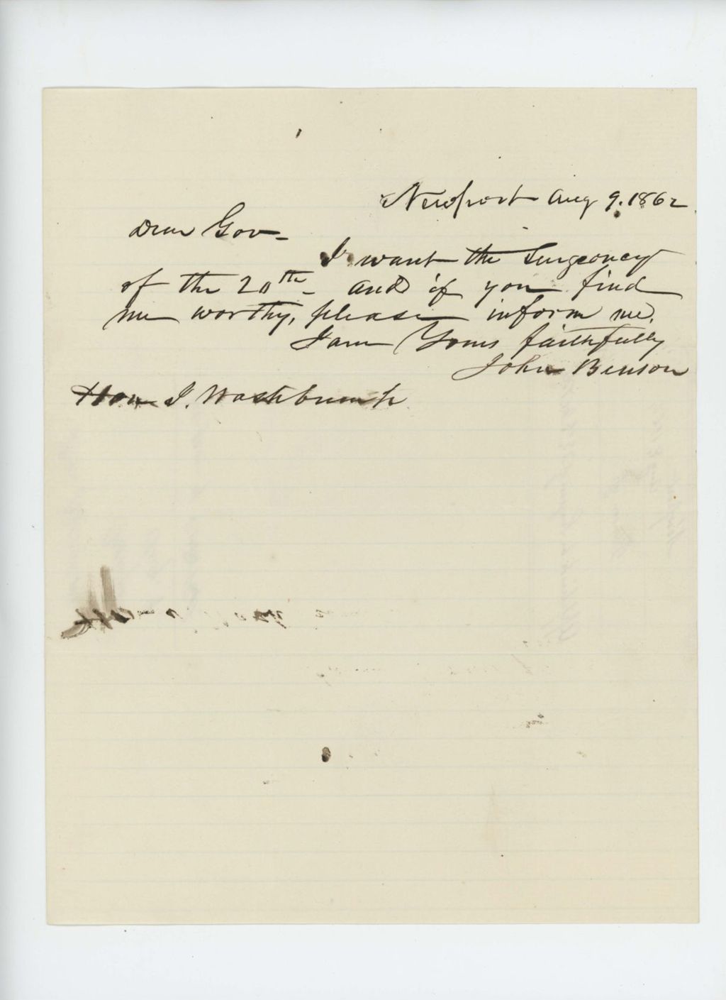 Miniature of John Benson wishes to be appointed surgeon