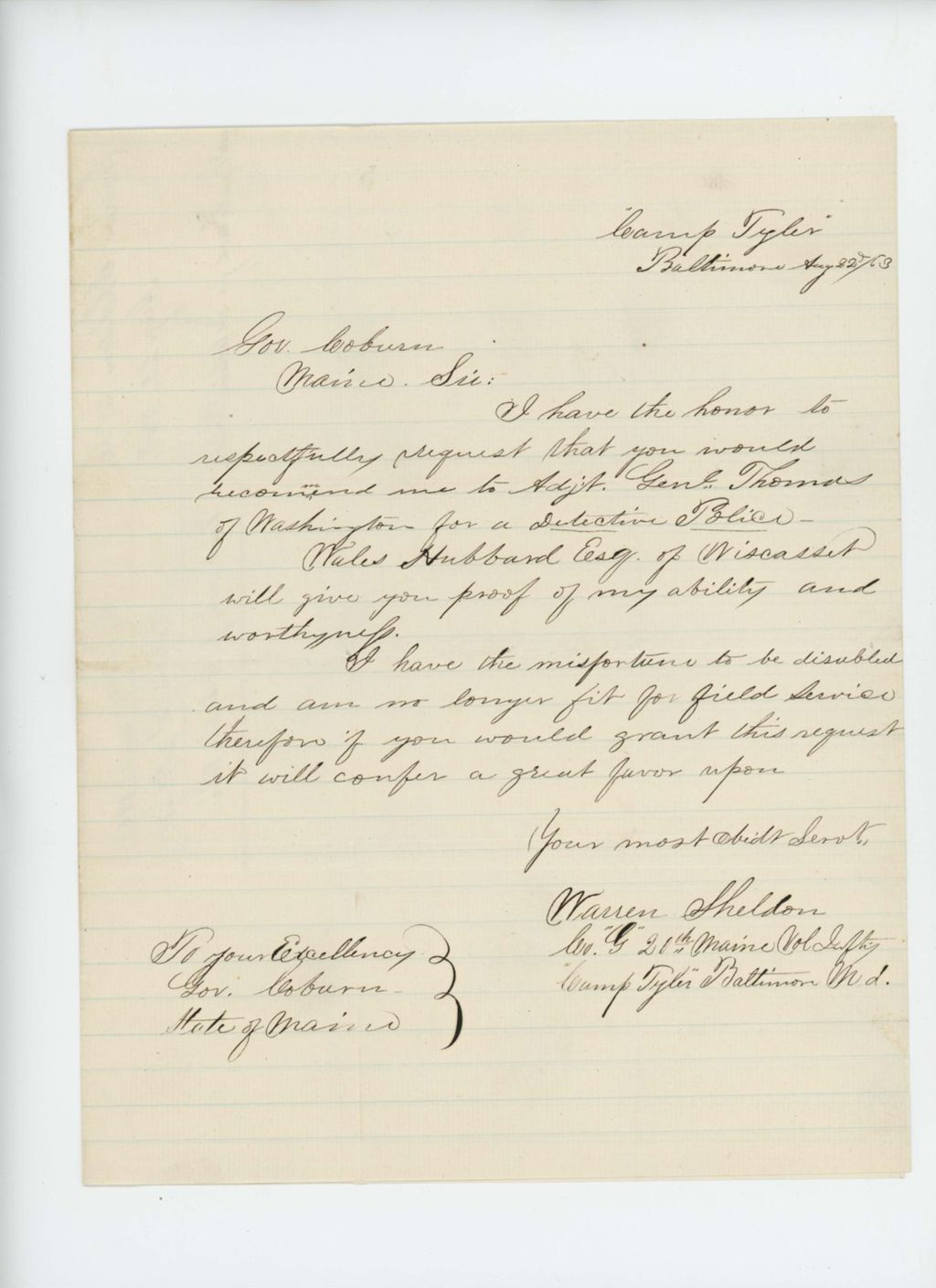 Miniature of Warren Sheldon requests a recommendation as police detective