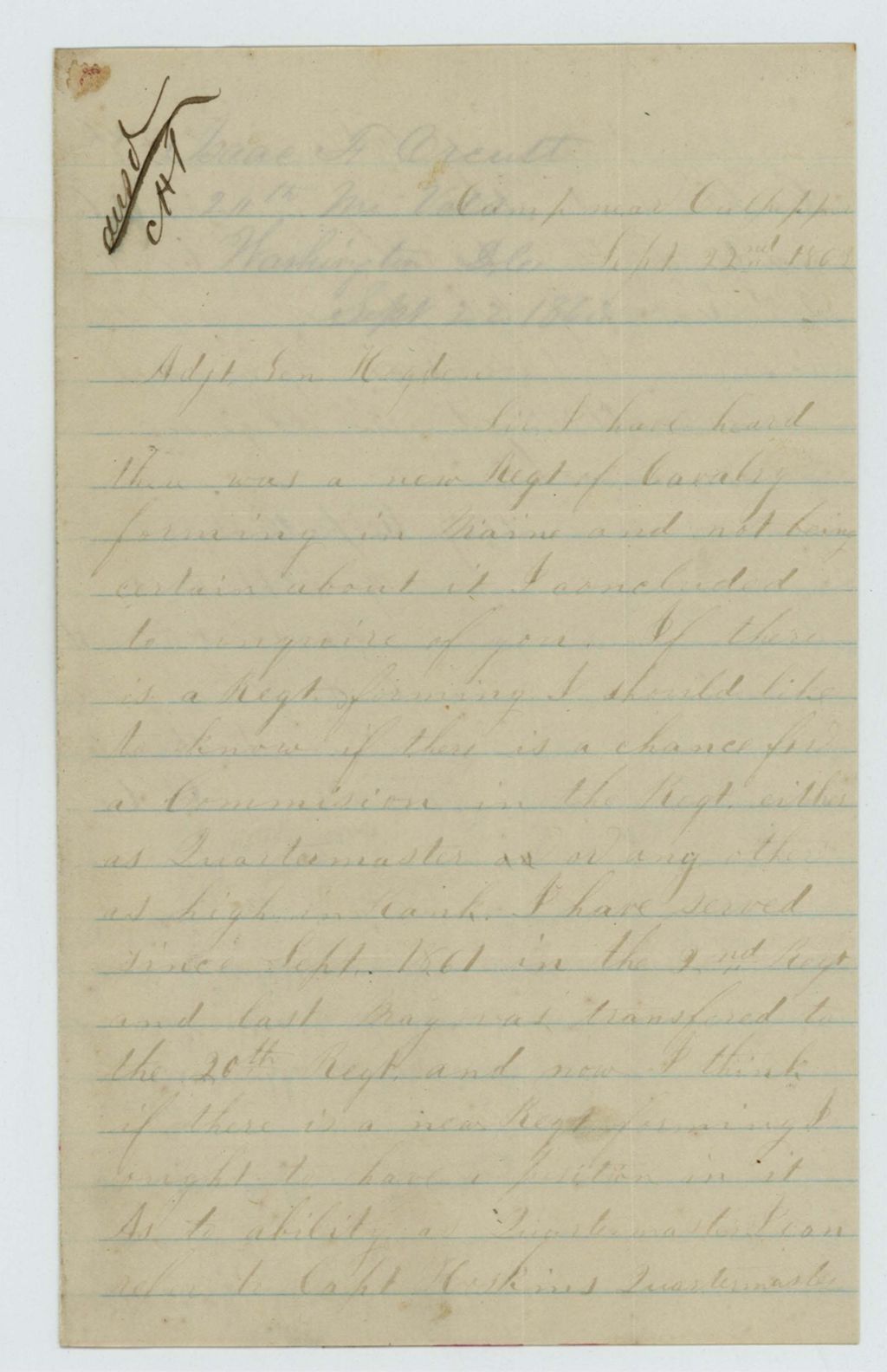 Miniature of Isaac F. Orcutt asks for appointment in the 2nd Maine Cavalry