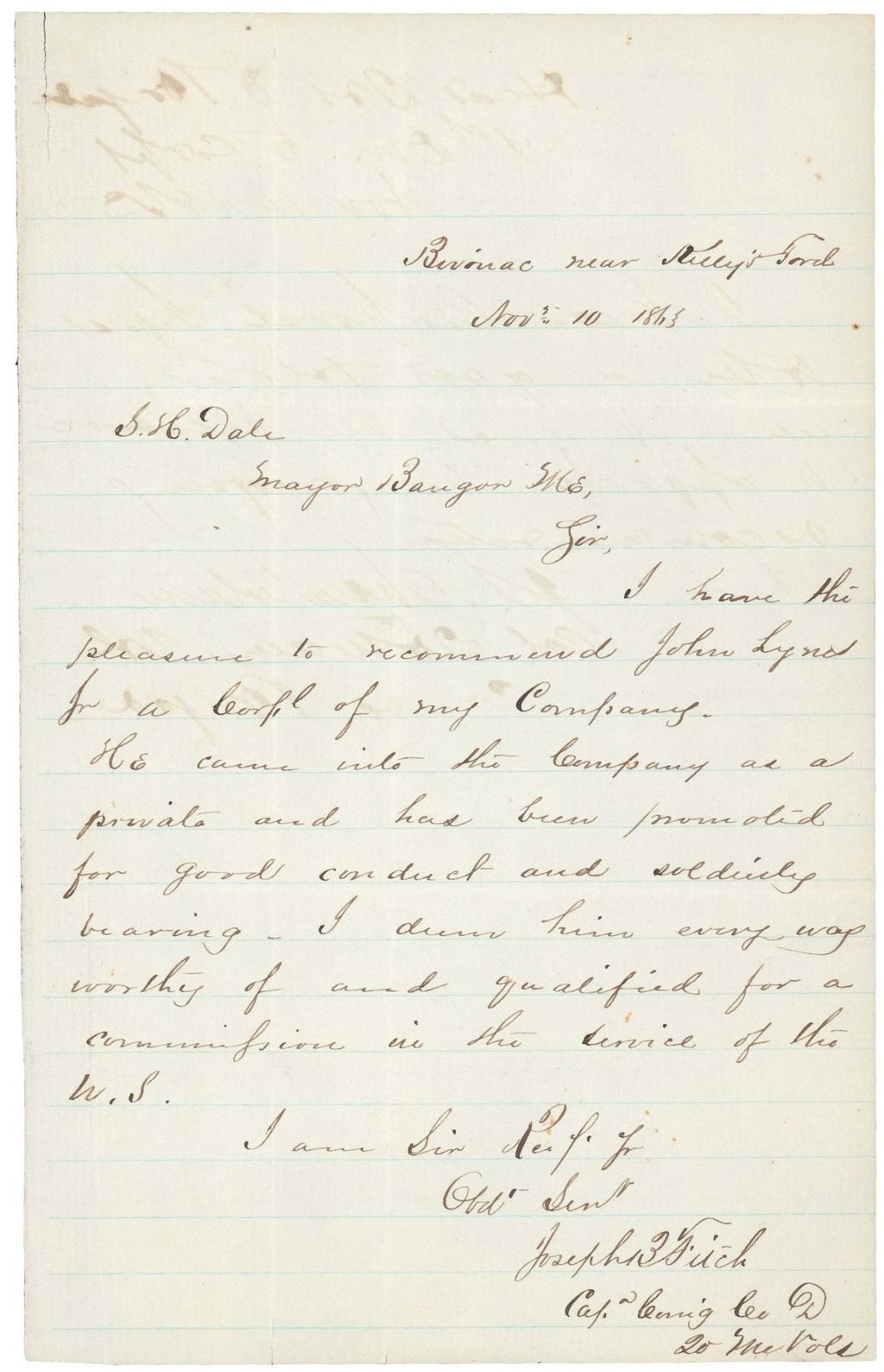 Miniature of Joseph Fitch recommends the promotion of John Lynes