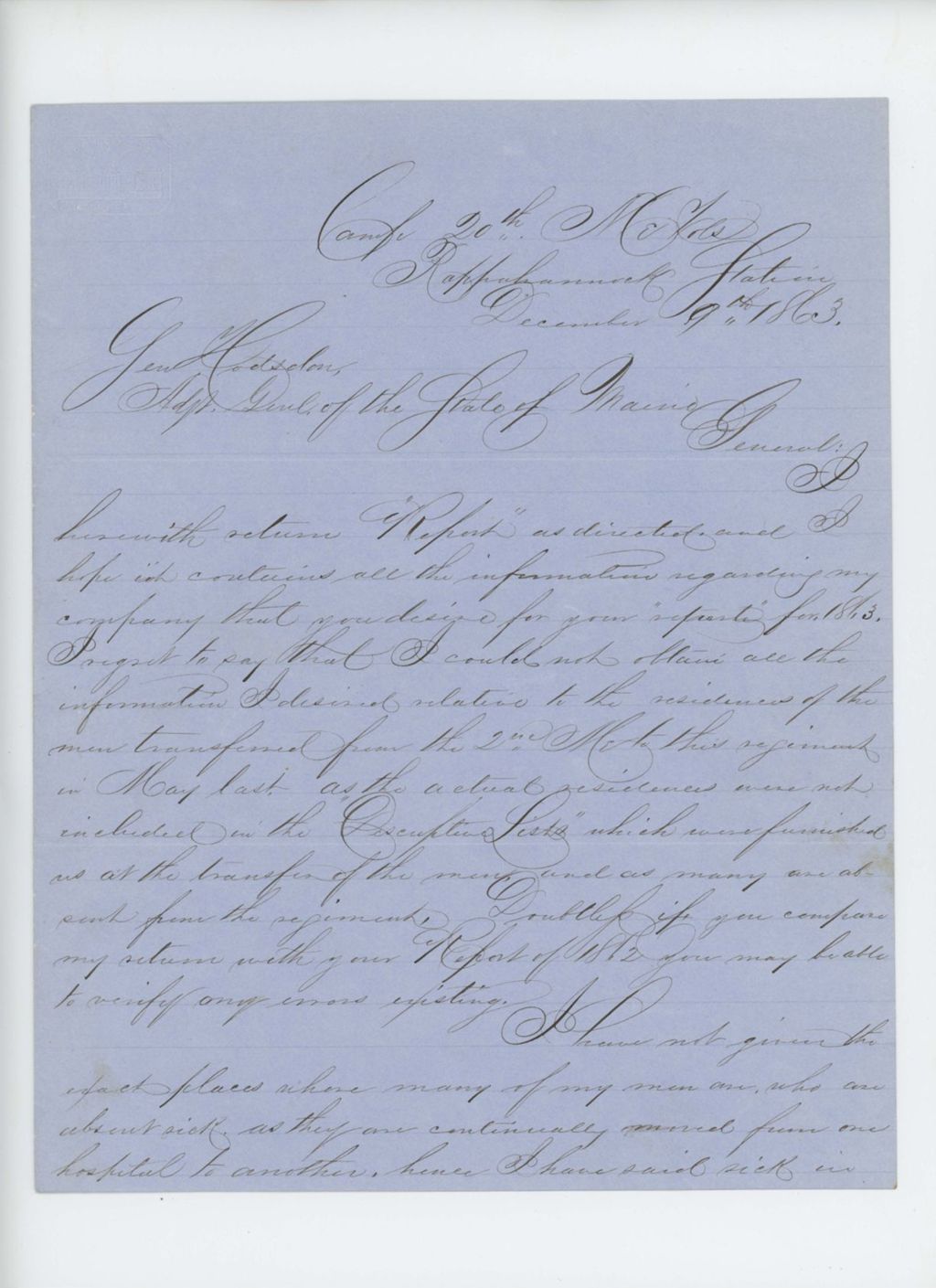 Miniature of Captain Prentiss Fogler sends regimental report to General Hodsdon
