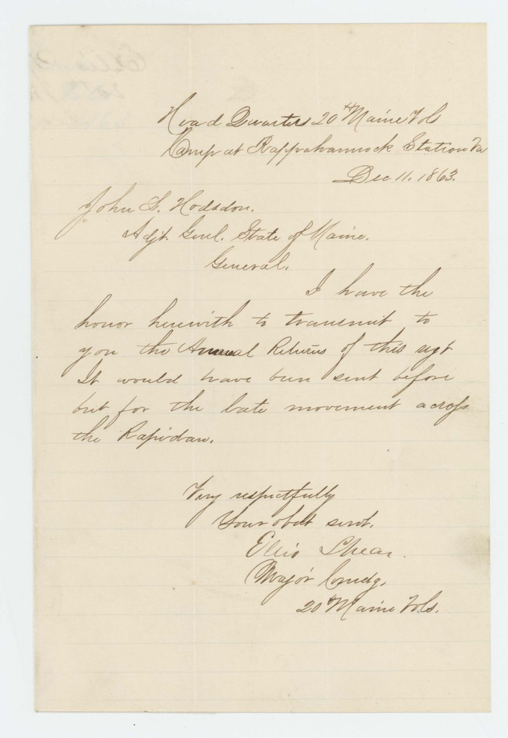 Miniature of Major Ellis Spear sends annual regimental returns