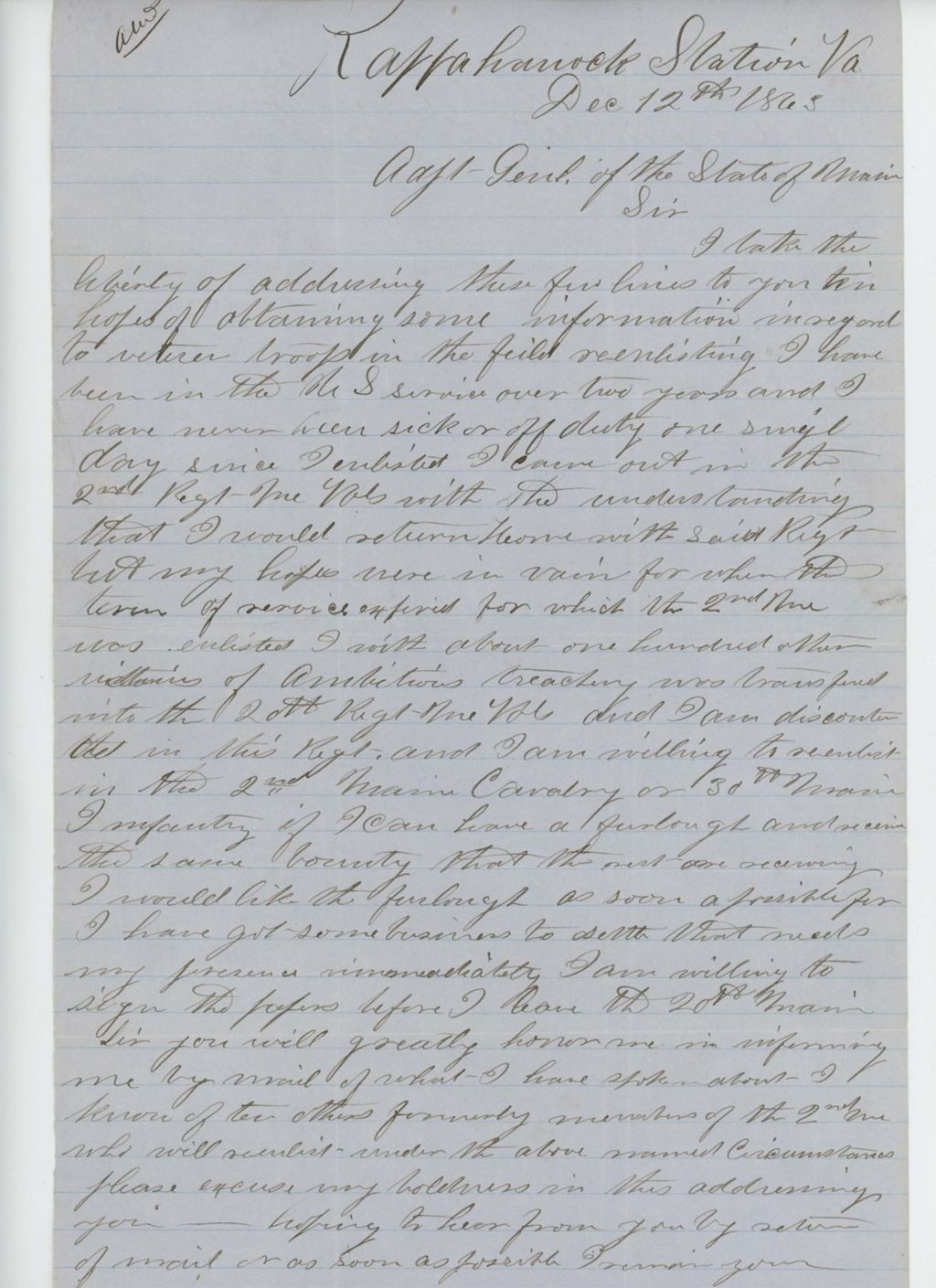 Miniature of William H. Ward, Jr. inquires about veteran troops re-enlistment