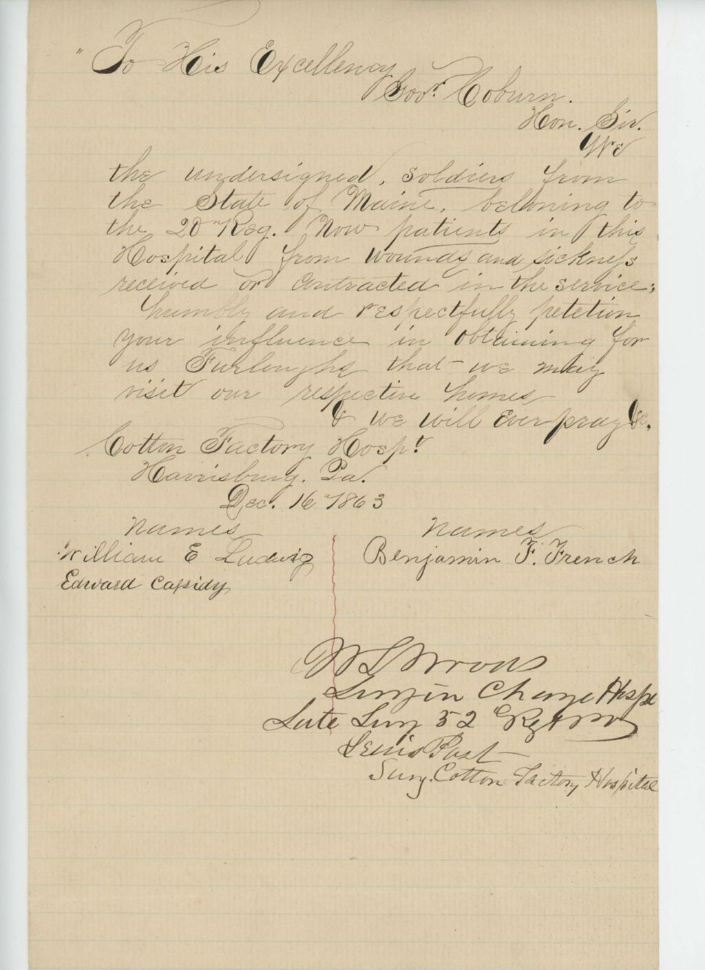 Miniature of William Ludwig, Benjamin French and Edward Cassidy request furloughs