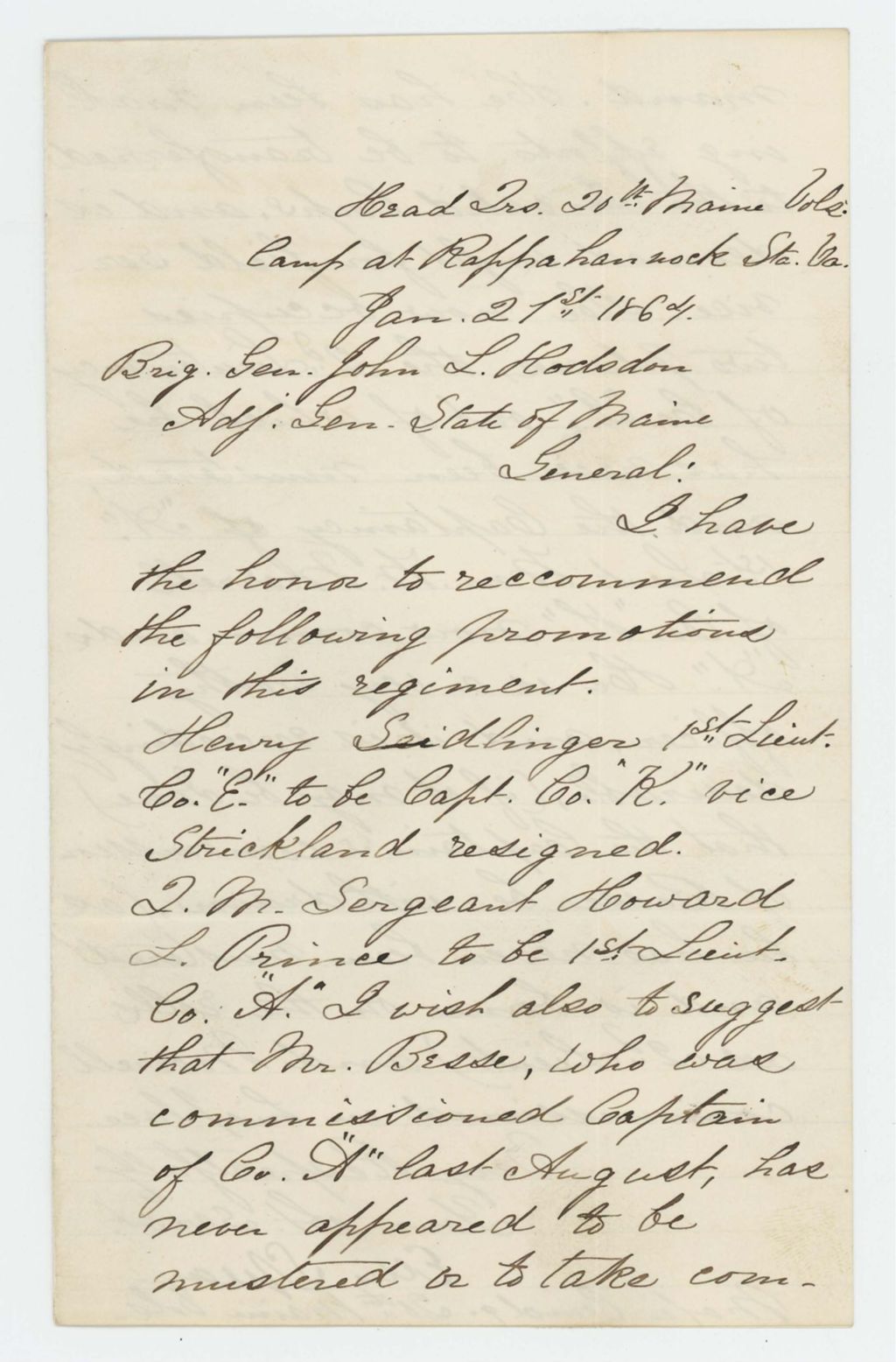 Miniature of Major Ellis Spear makes recommendations for promotions