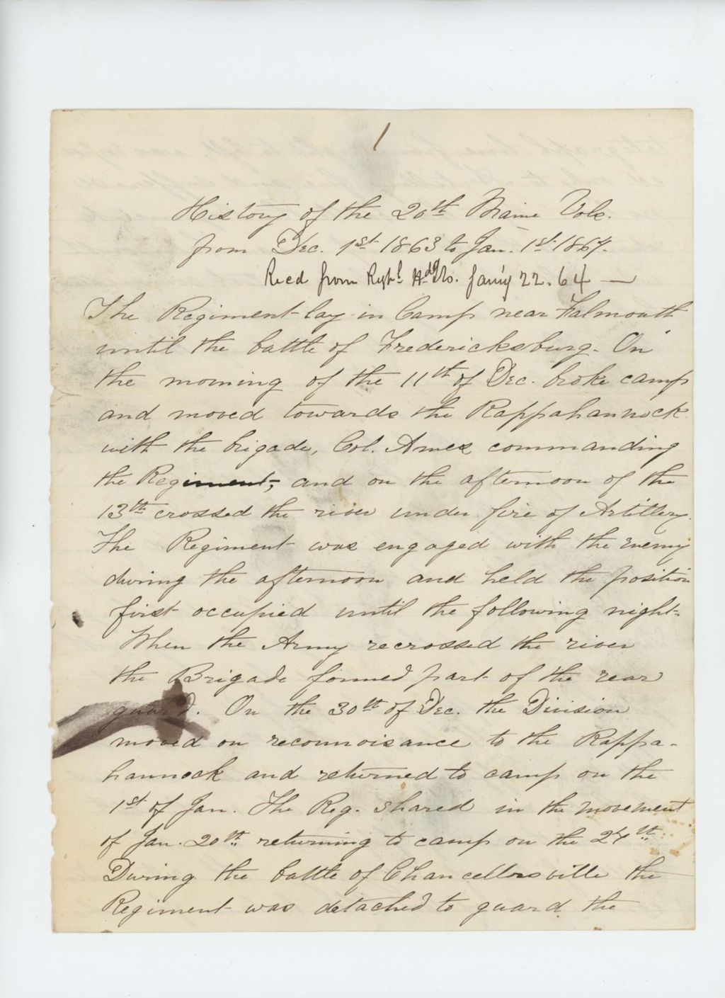 Miniature of History of the 20th Maine Volunteers from Dec. 1st 1863 to Jan. 1st 1864