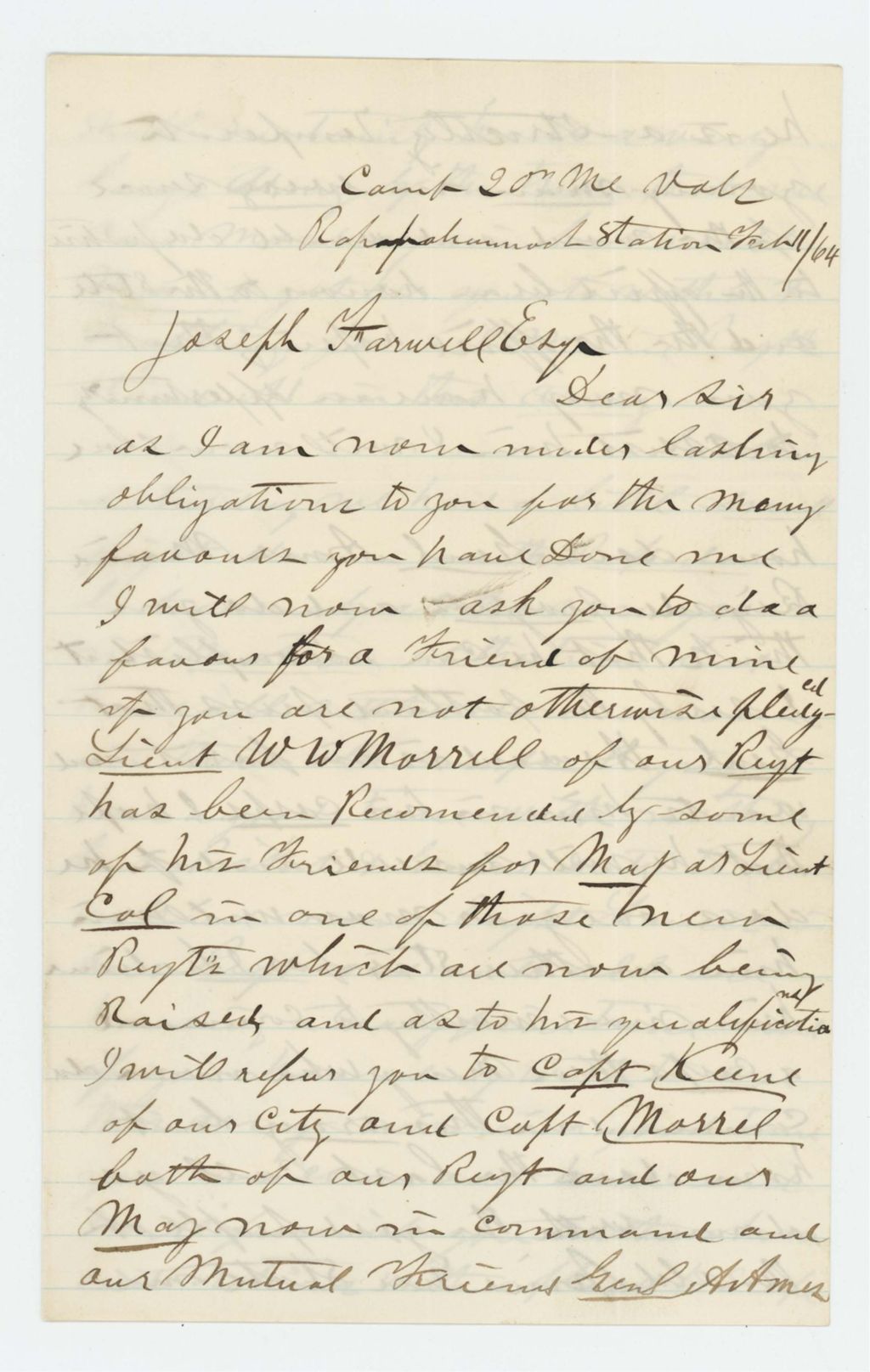 Miniature of A. Litchfield writes to Joseph Farwell, Esq. to request promotion of William W. Morrell