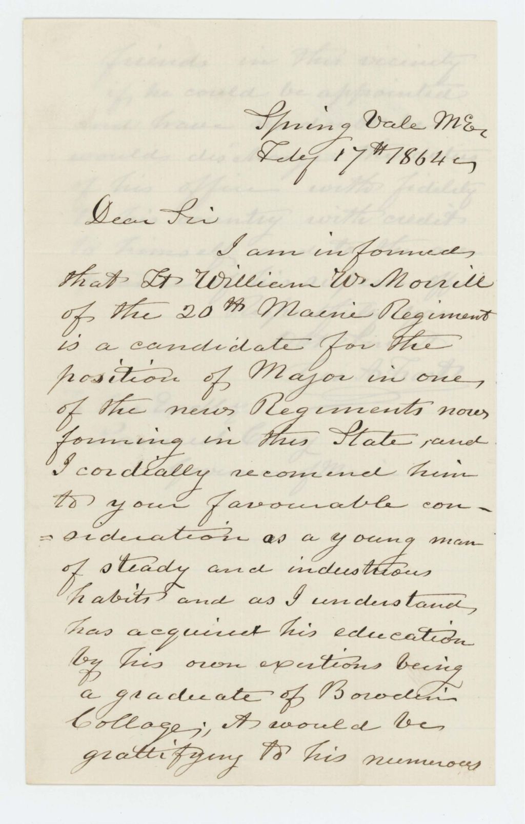 Miniature of George A. Frost recommends Lieutenant William W. Morrill for promotion