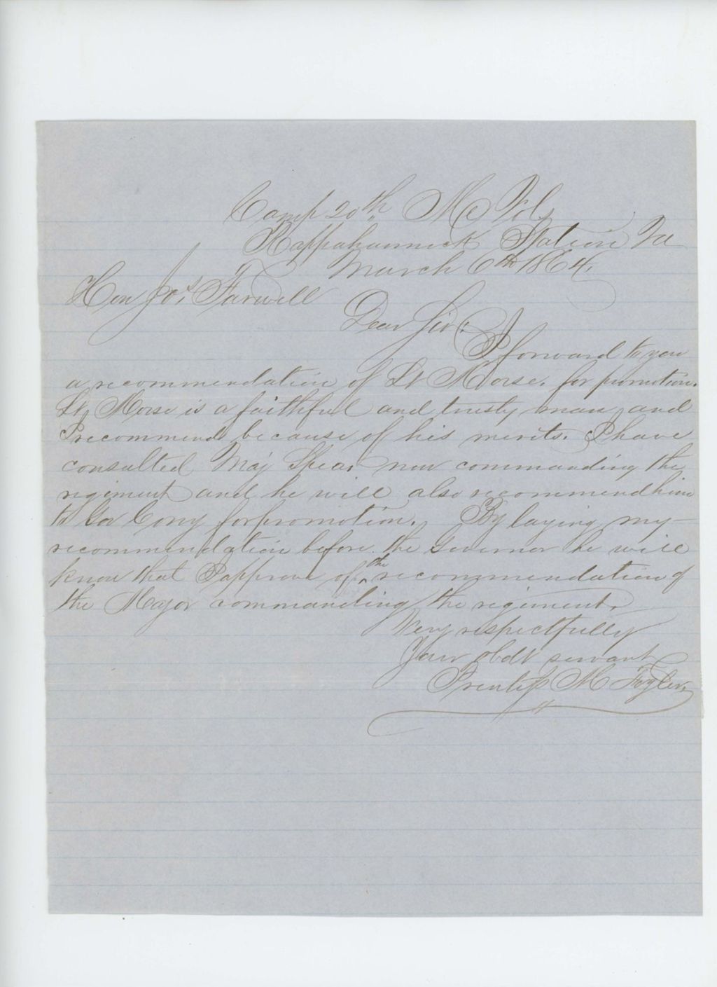 Miniature of Prentiss Fogler recommends Lieutenant Morse for promotion