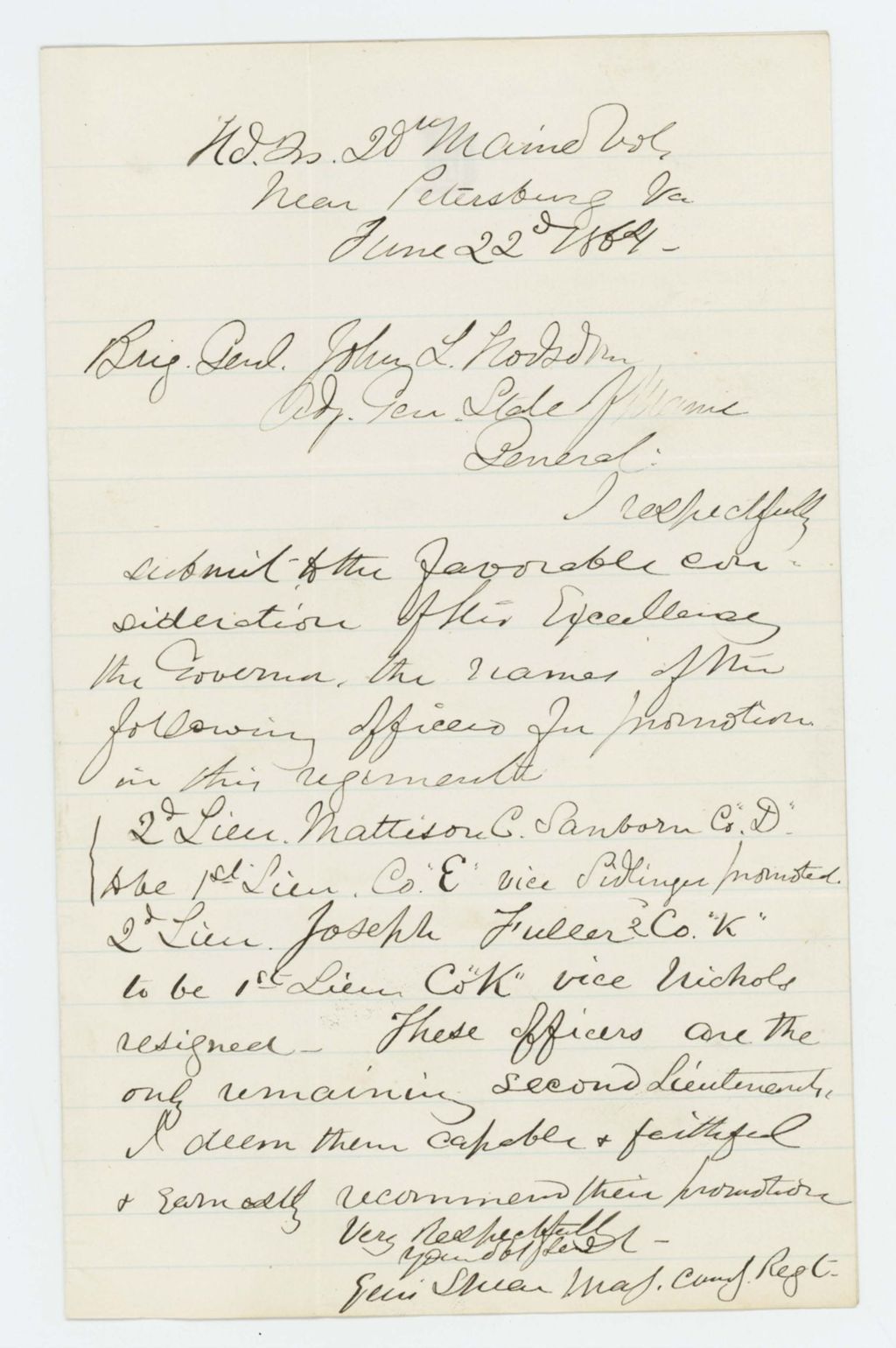 Miniature of Major Ellis Spear recommends promotions in Companies E and K