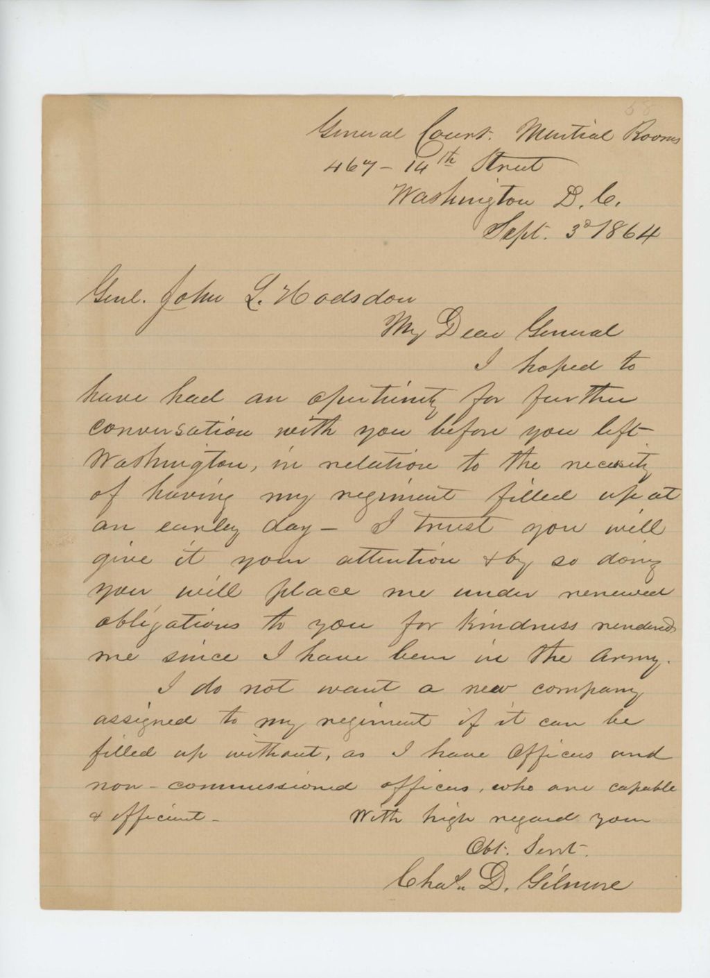 Miniature of Charles Gilmore inquires about filling up the regiment