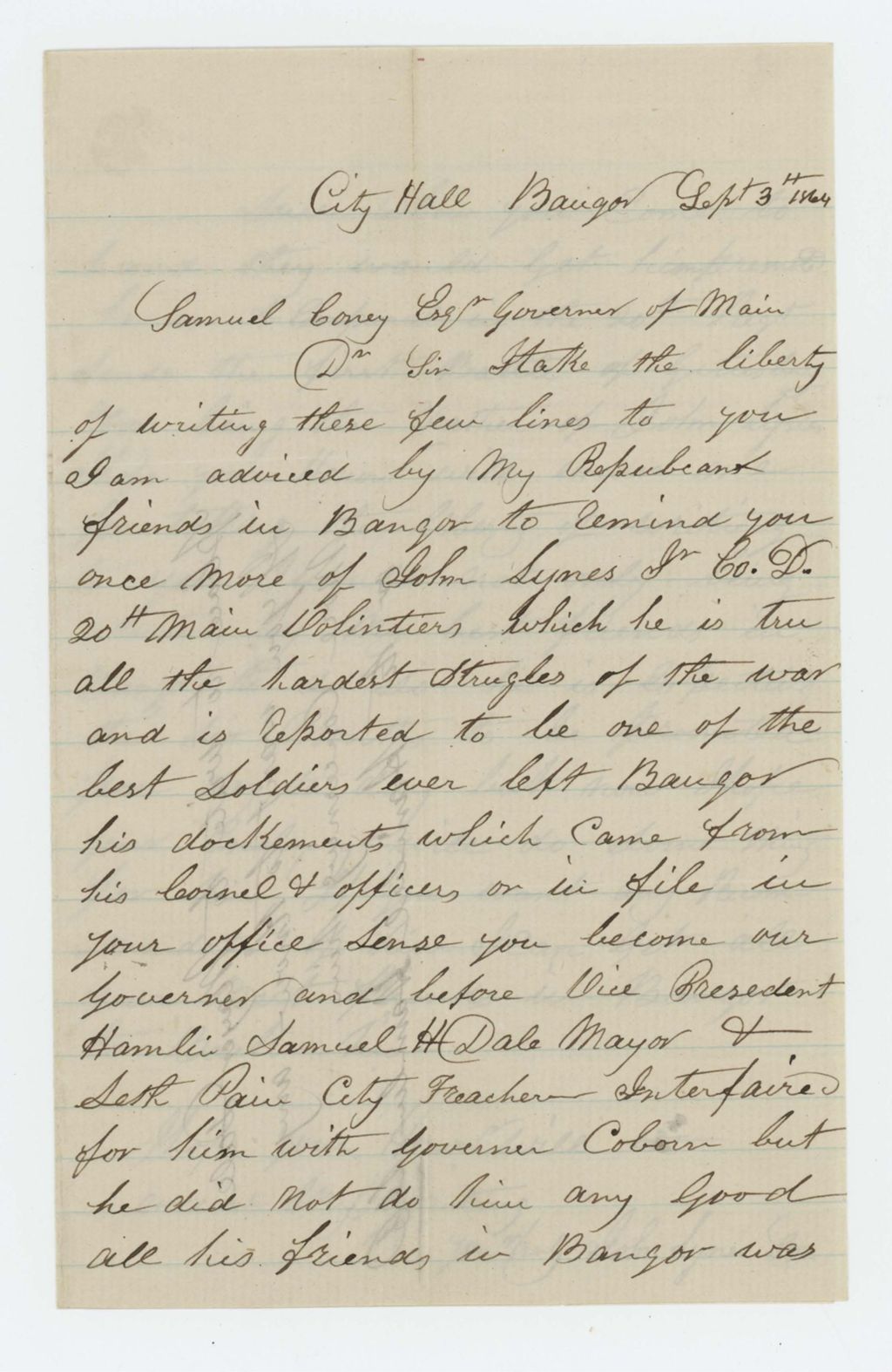 Miniature of John Lynes requests promotion of his son John Lynes, Jr.