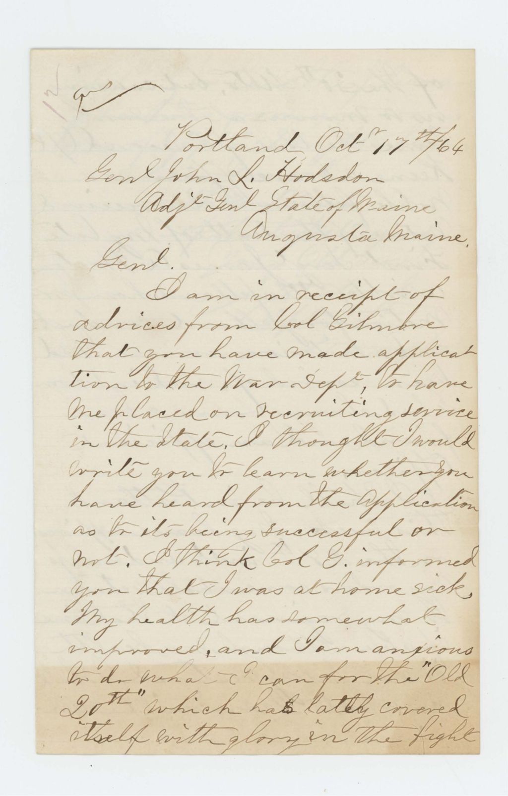 Miniature of Captain J. Land writes General Hodsdon about the death of Samuel Keene and James Horton