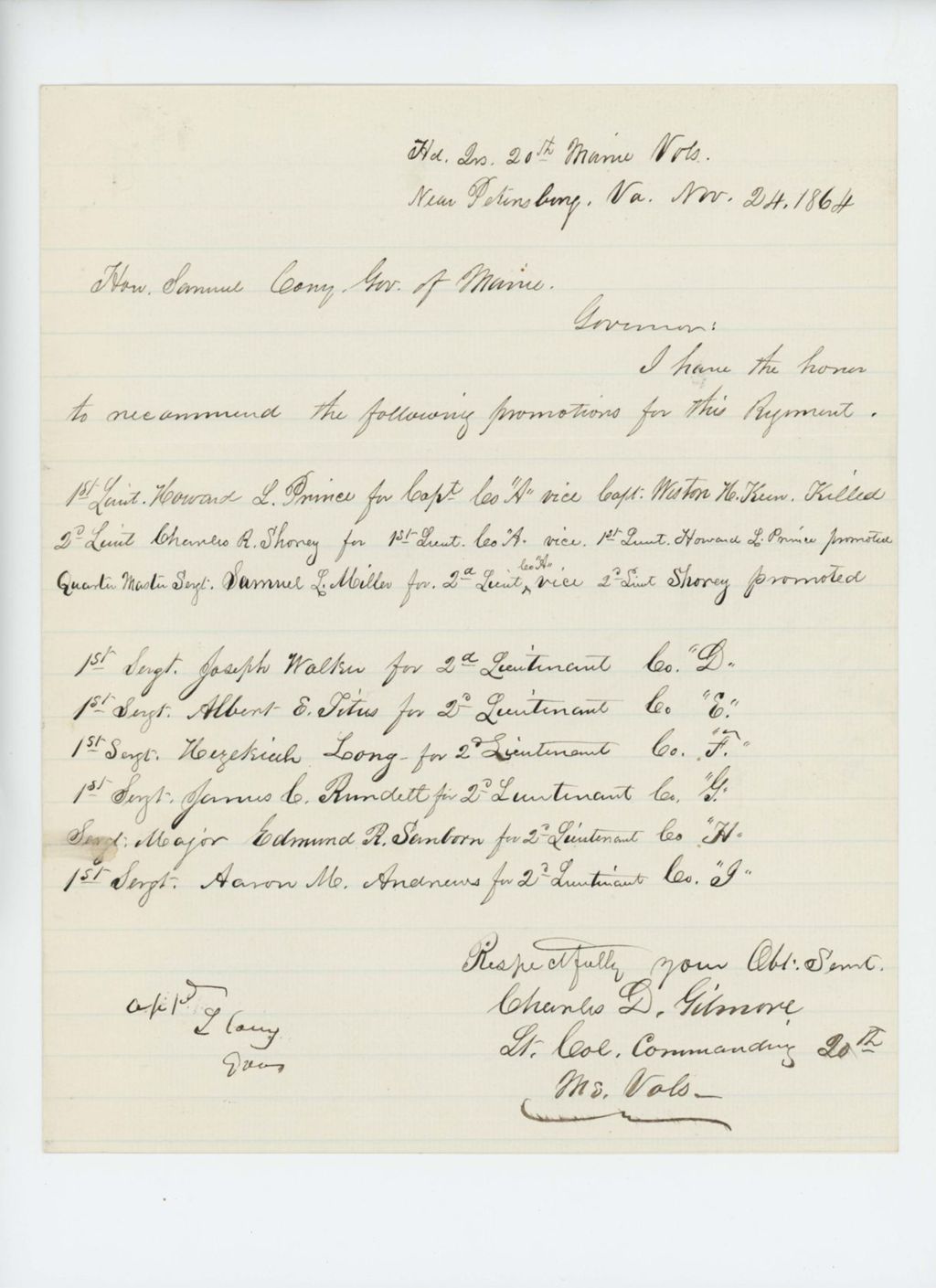 Miniature of Lieutenant Colonel Gilmore recommends promotions